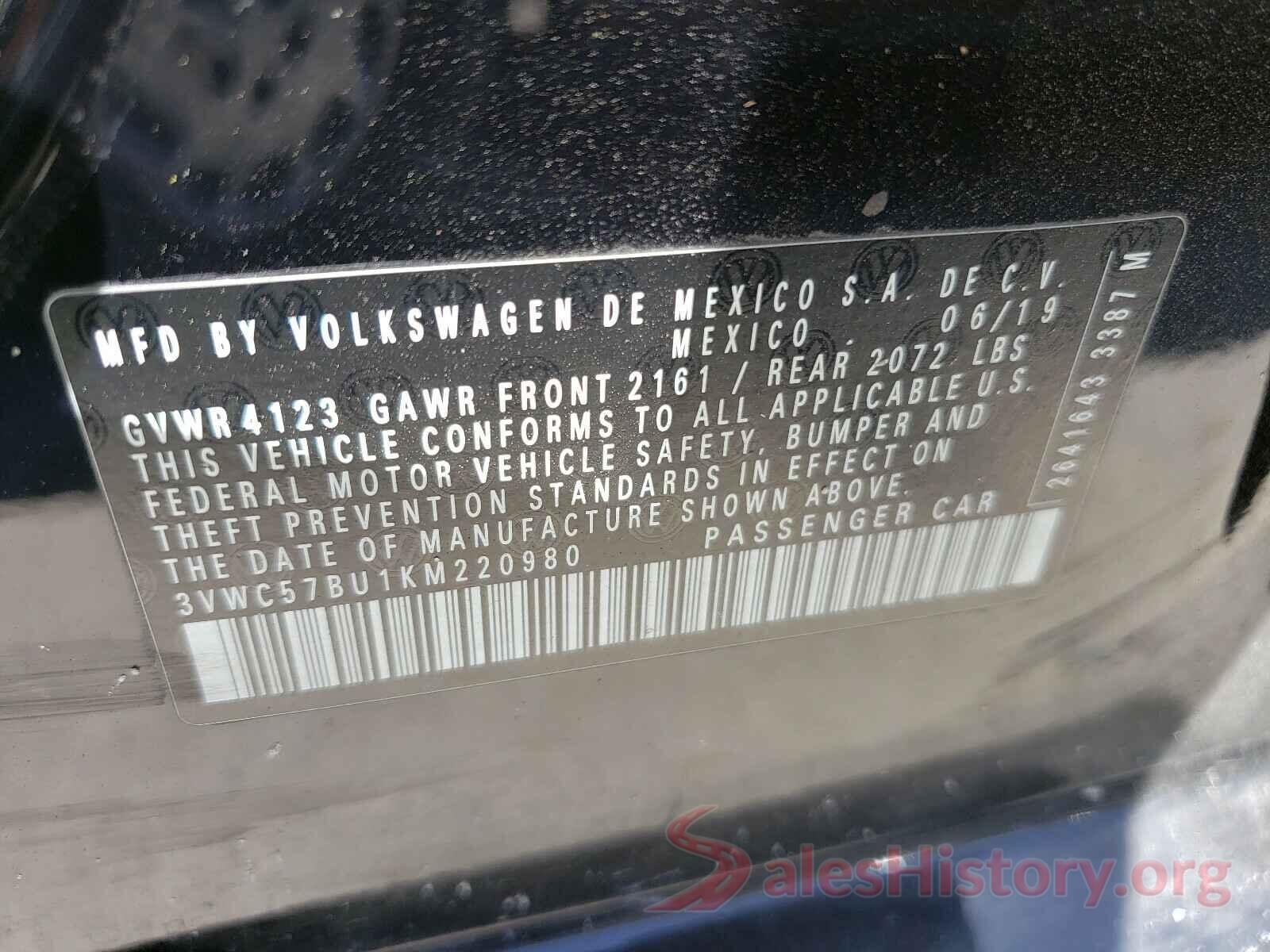 3VWC57BU1KM220980 2019 VOLKSWAGEN JETTA