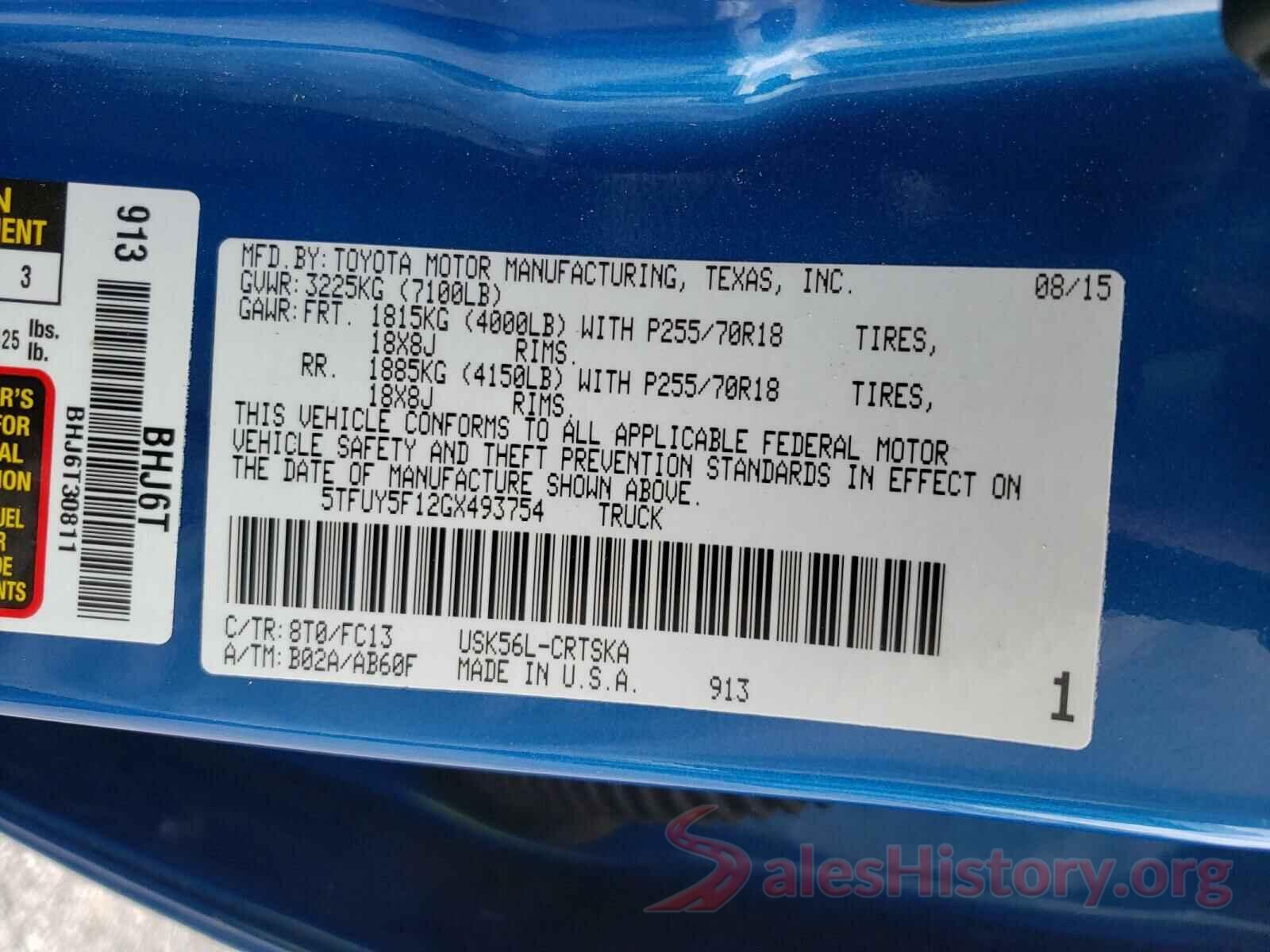 5TFUY5F12GX493754 2016 TOYOTA TUNDRA