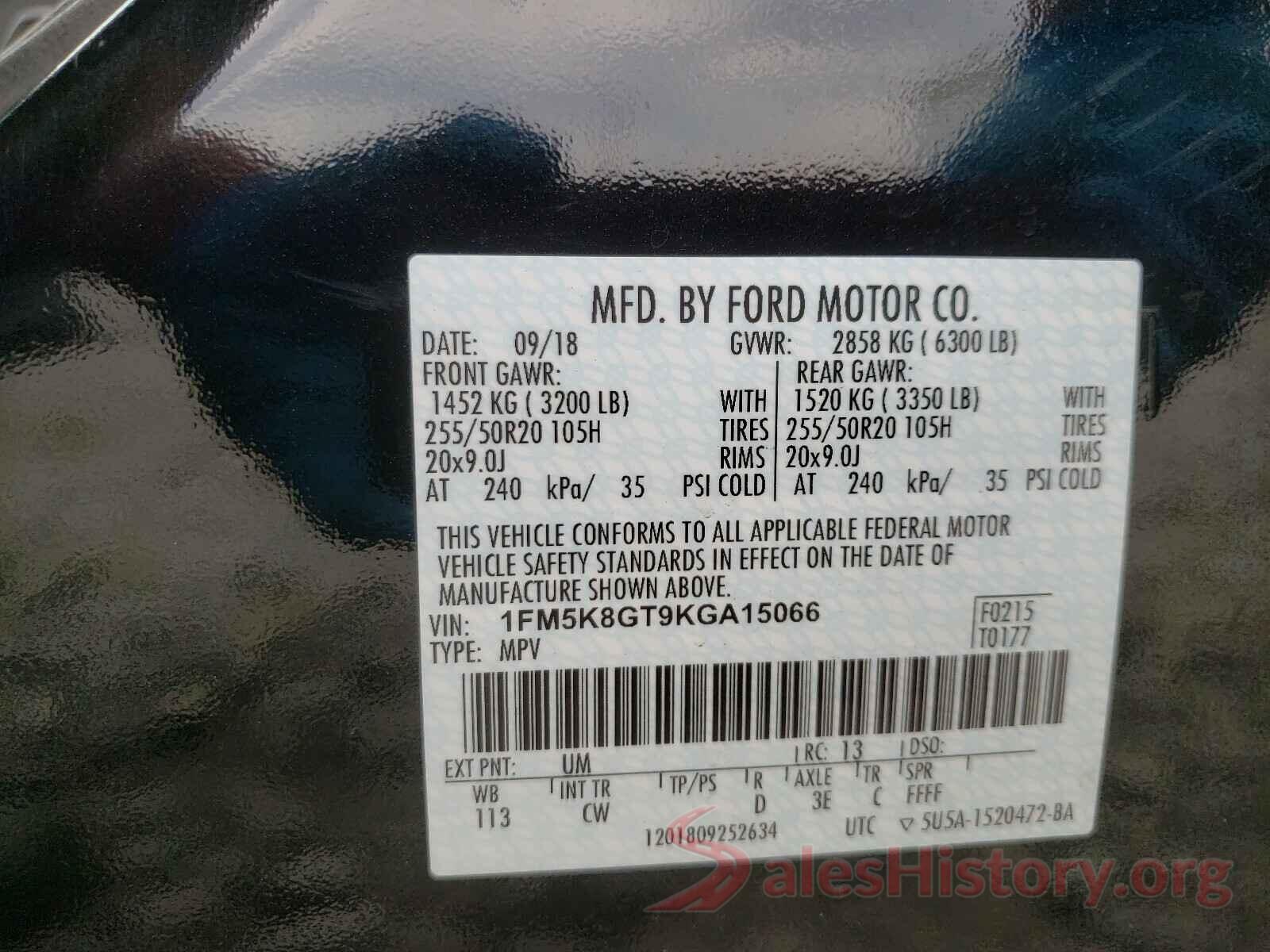 1FM5K8GT9KGA15066 2019 FORD EXPLORER