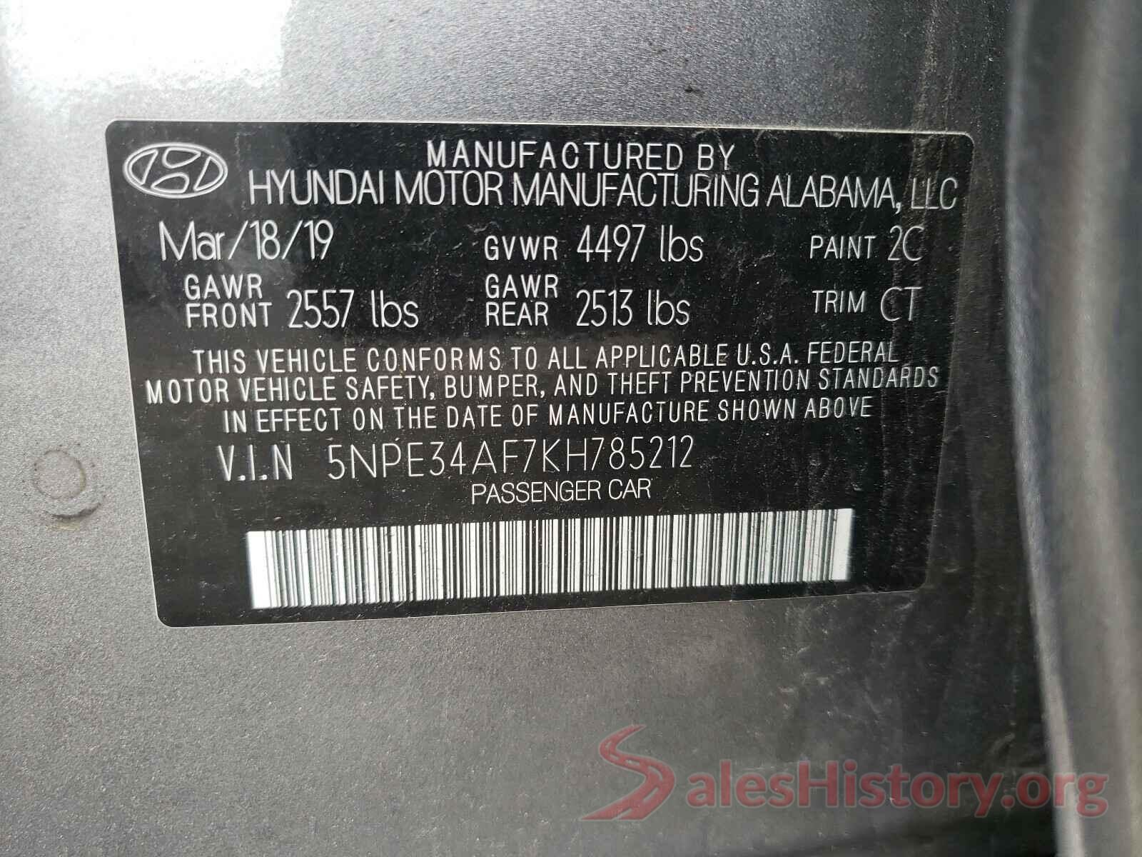 5NPE34AF7KH785212 2019 HYUNDAI SONATA