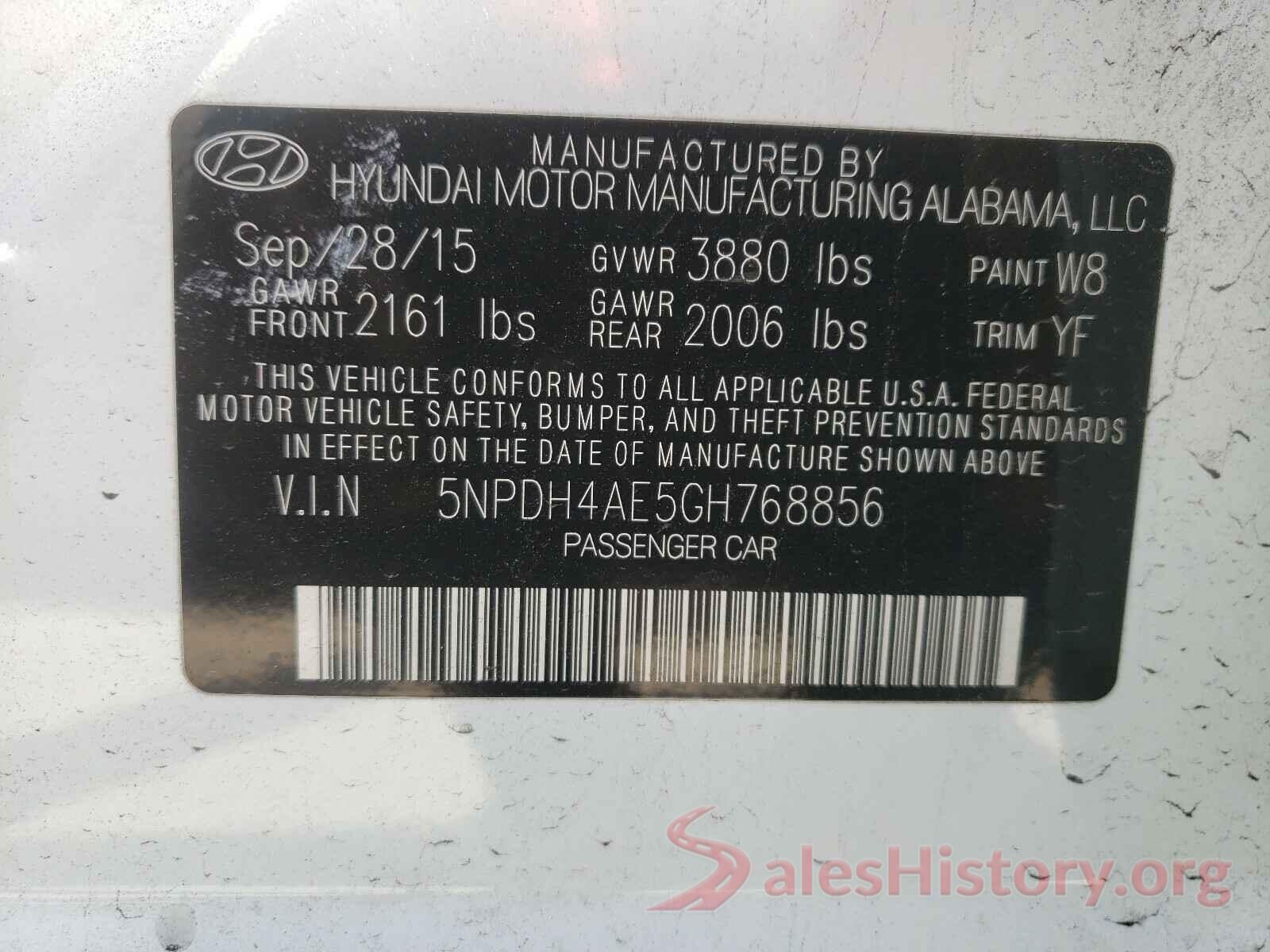 5NPDH4AE5GH768856 2016 HYUNDAI ELANTRA