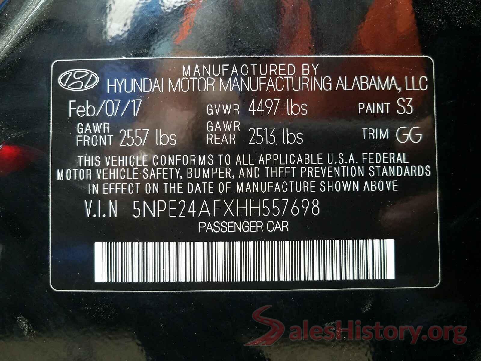 5NPE24AFXHH557698 2017 HYUNDAI SONATA