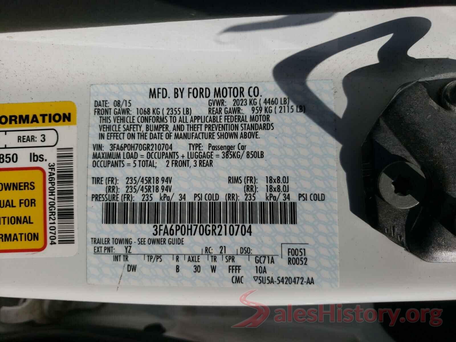 3FA6P0H70GR210704 2016 FORD FUSION