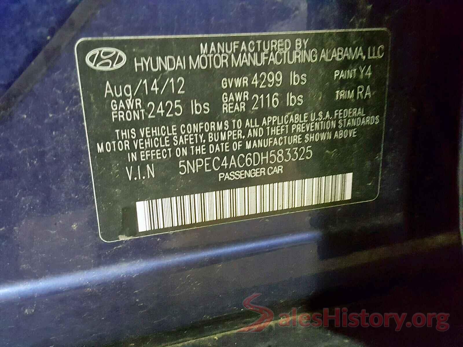 5NPEC4AC6DH583325 2013 HYUNDAI SONATA