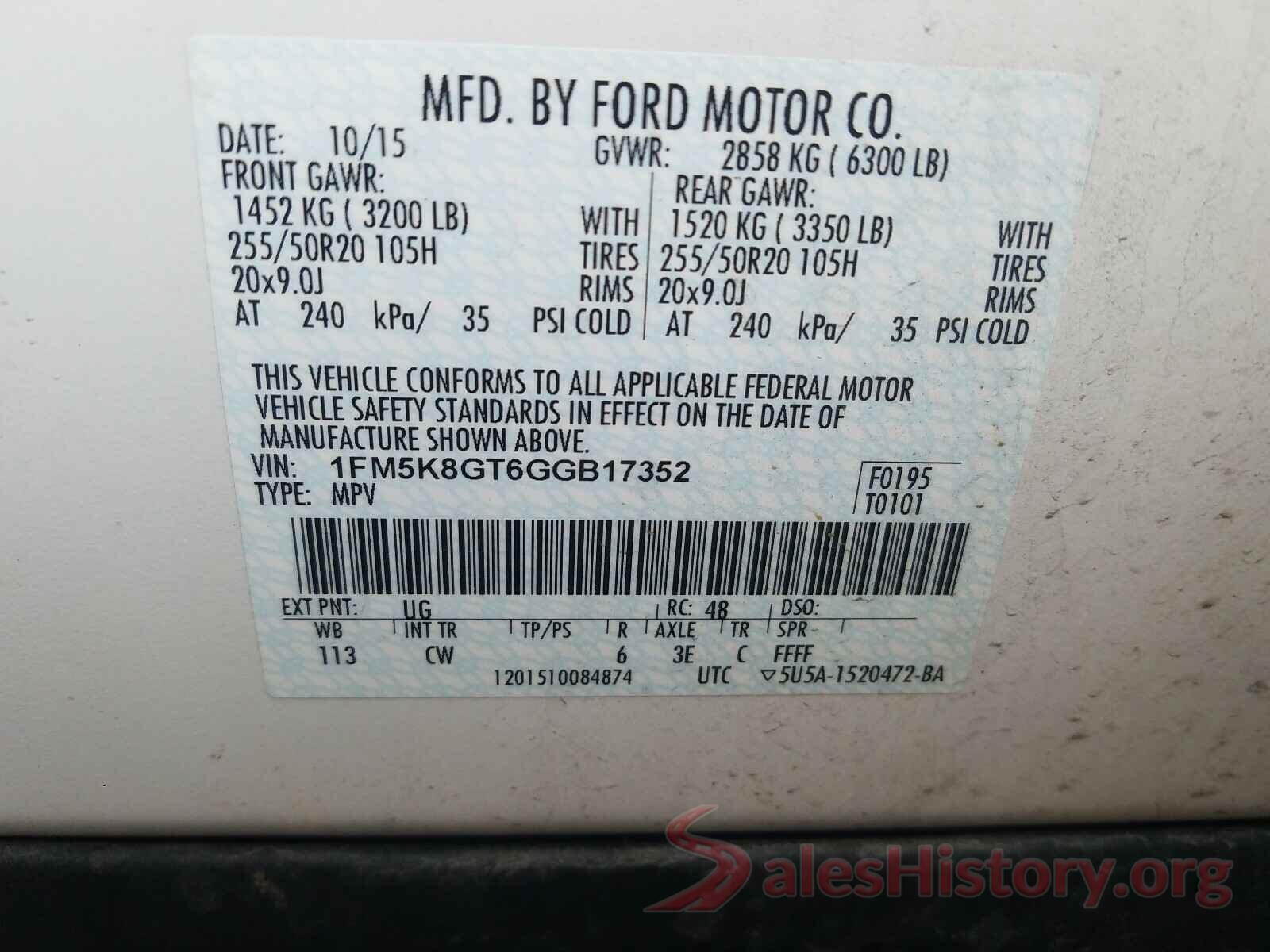 1FM5K8GT6GGB17352 2016 FORD EXPLORER