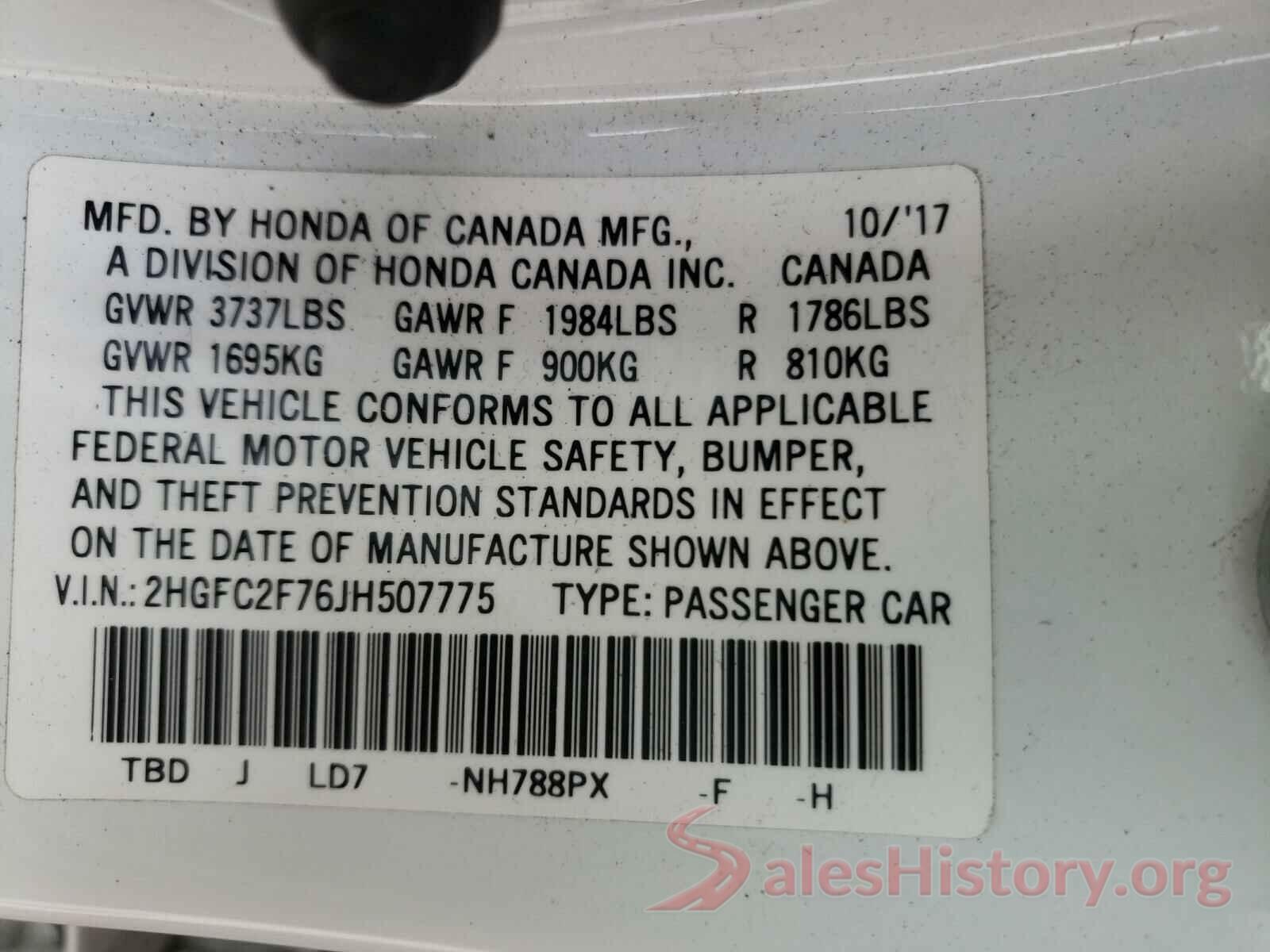 2HGFC2F76JH507775 2018 HONDA CIVIC