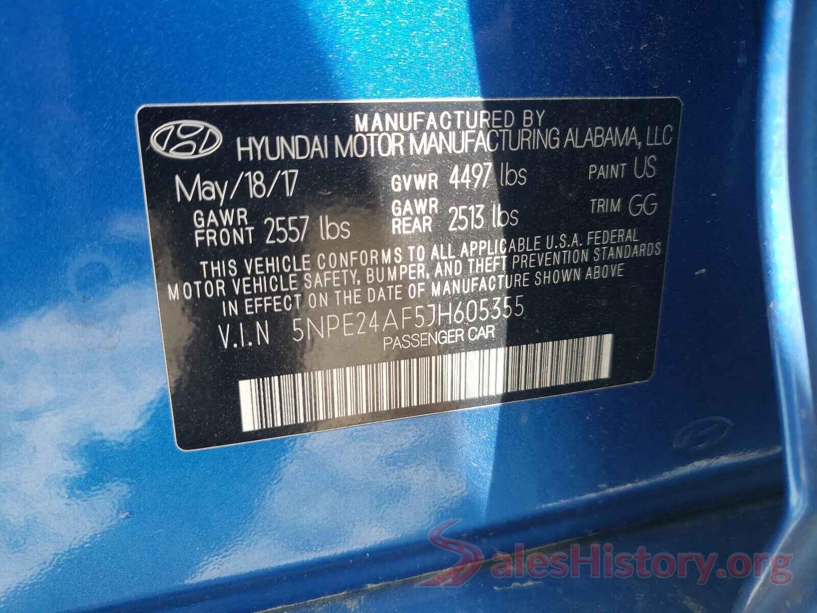 5NPE24AF5JH605355 2018 HYUNDAI SONATA