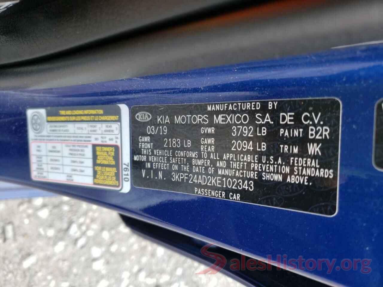 3KPF24AD2KE102343 2019 KIA FORTE