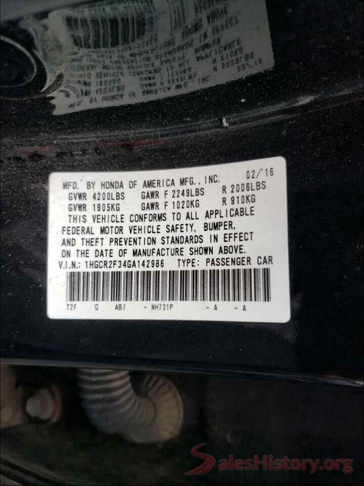 1HGCR2F34GA142986 2016 HONDA ACCORD