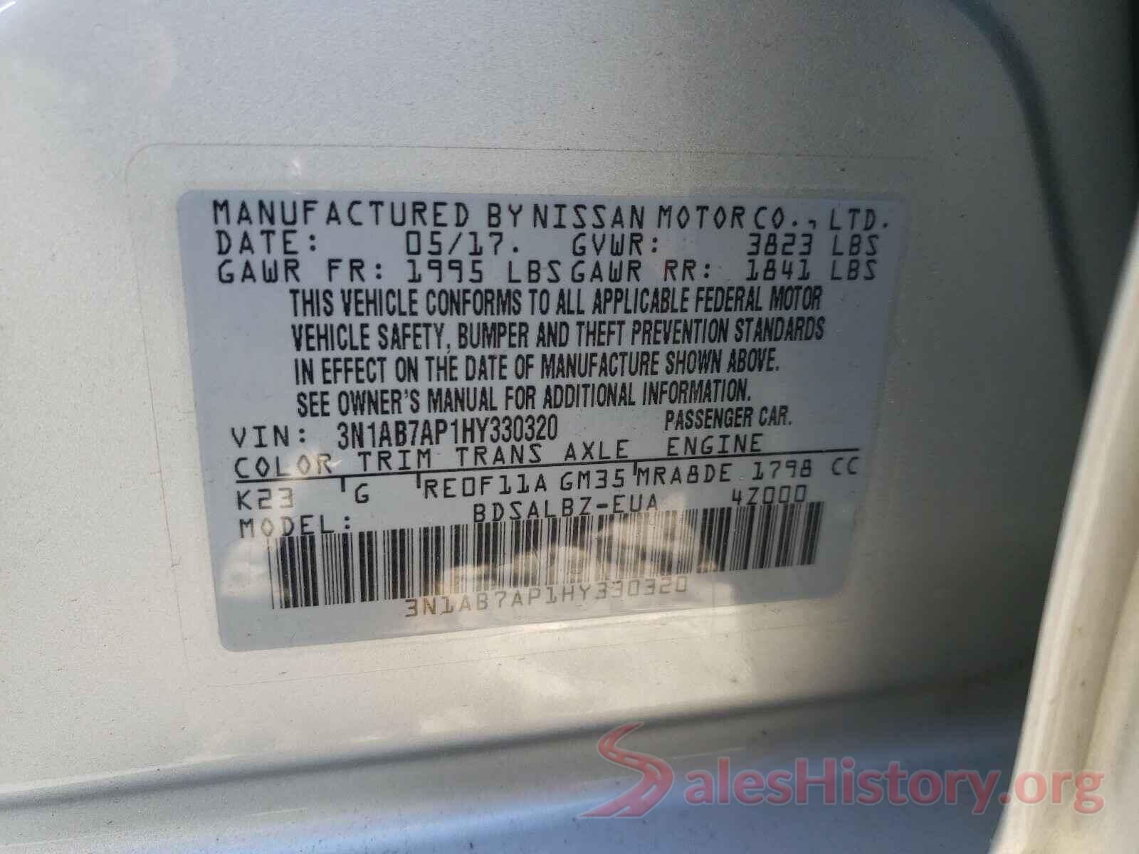 3N1AB7AP1HY330320 2017 NISSAN SENTRA