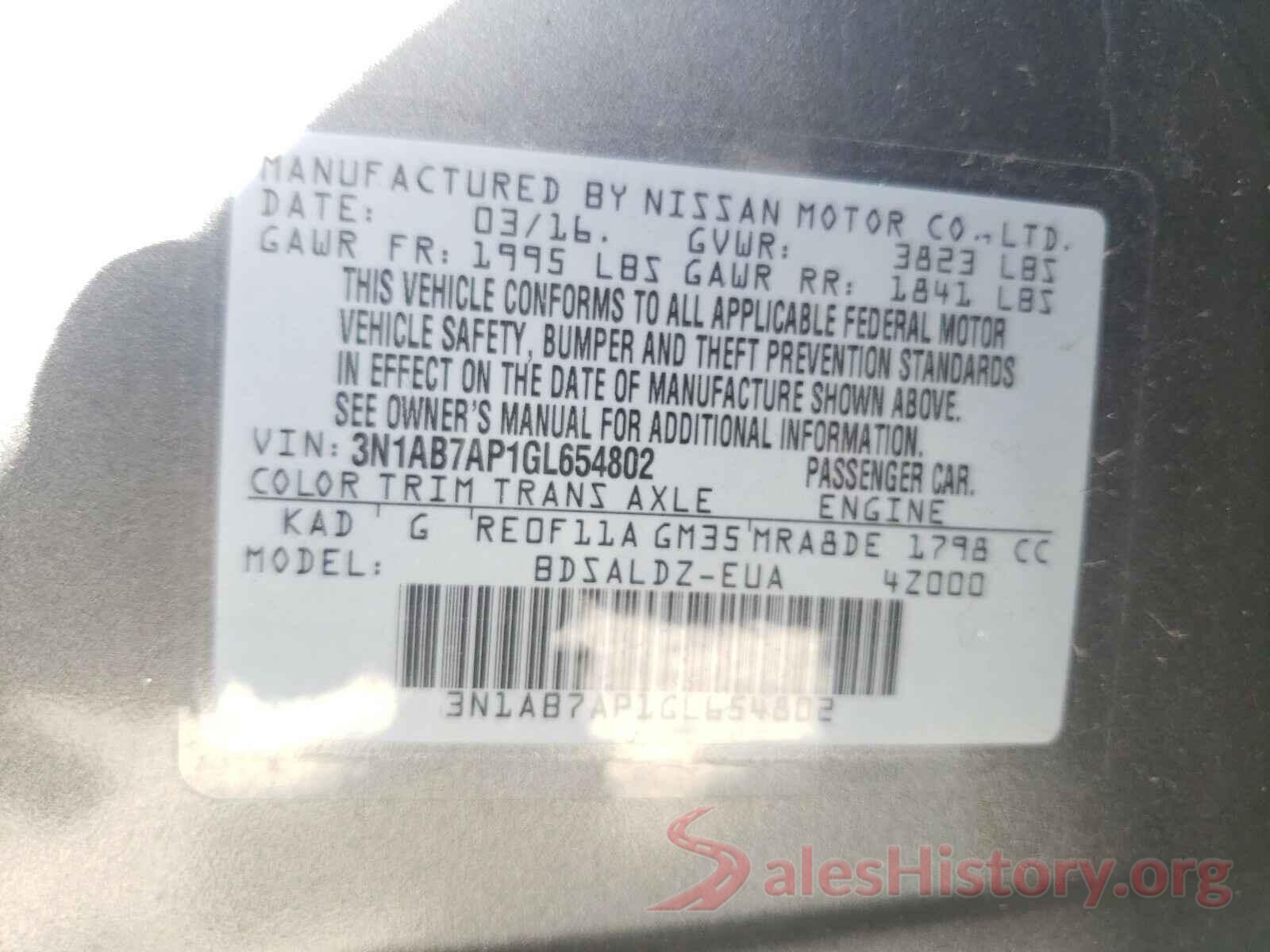 3N1AB7AP1GL654802 2016 NISSAN SENTRA