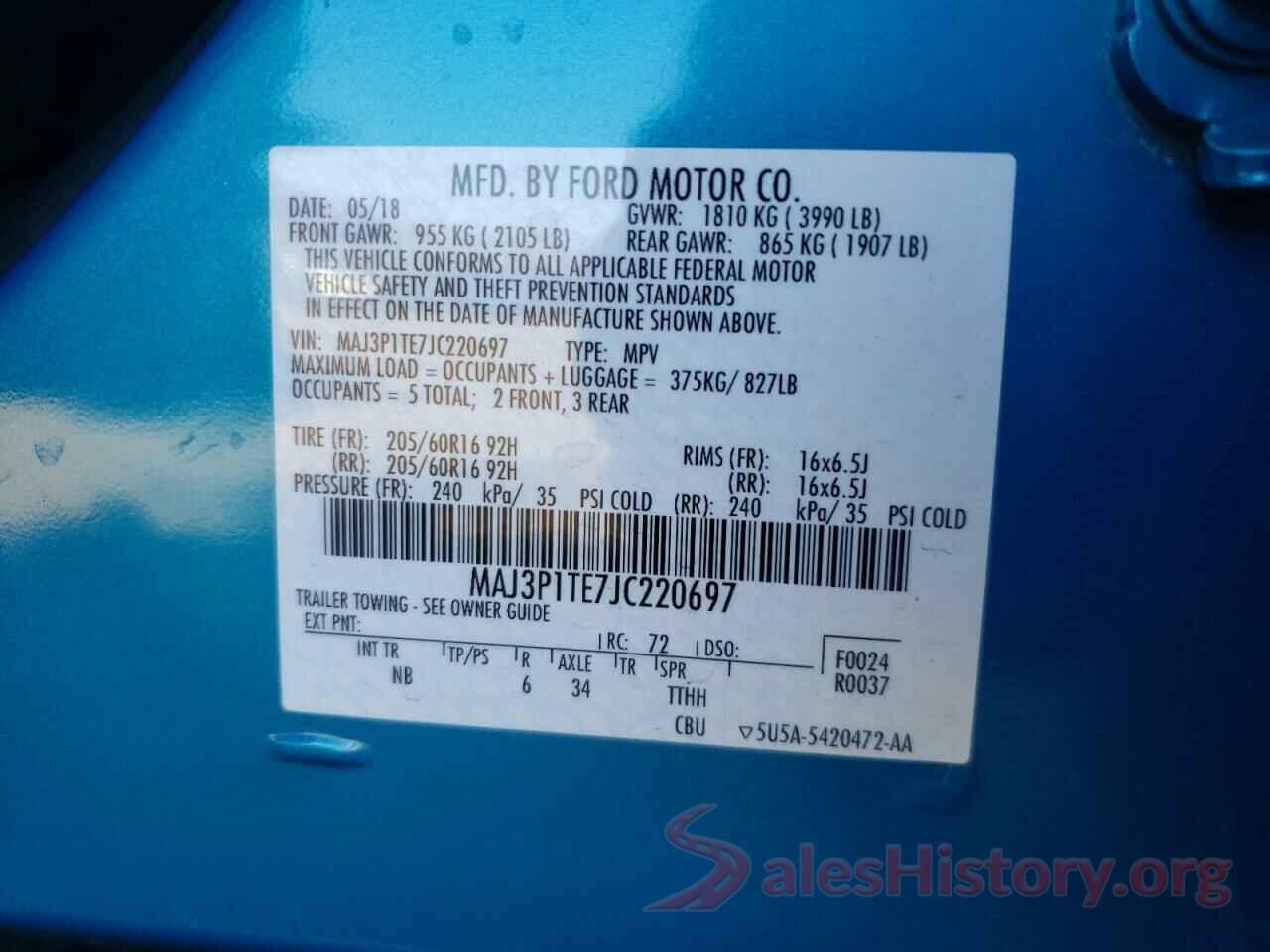 MAJ3P1TE7JC220697 2018 FORD ALL OTHER