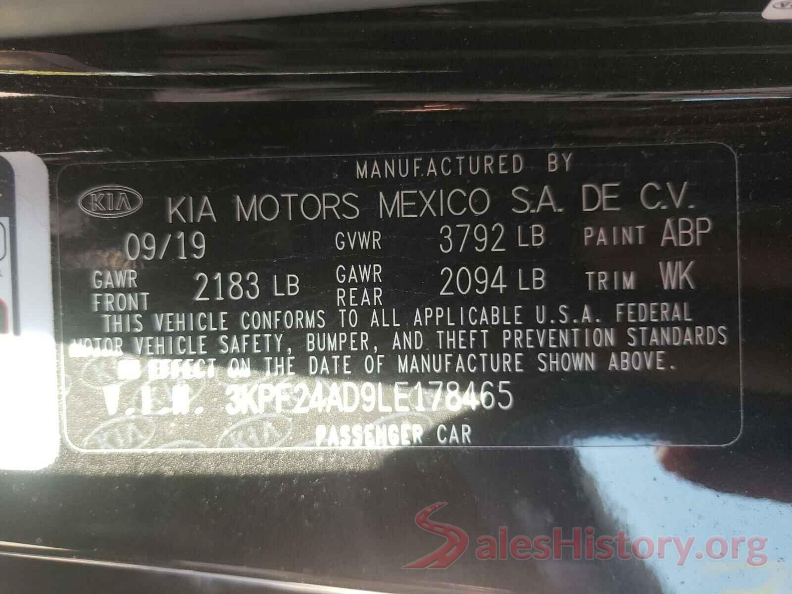 3KPF24AD9LE178465 2020 KIA FORTE