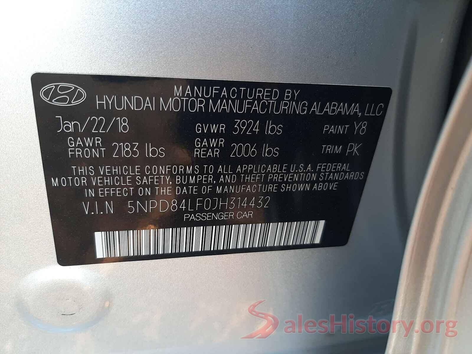 5NPD84LF0JH314432 2018 HYUNDAI ELANTRA