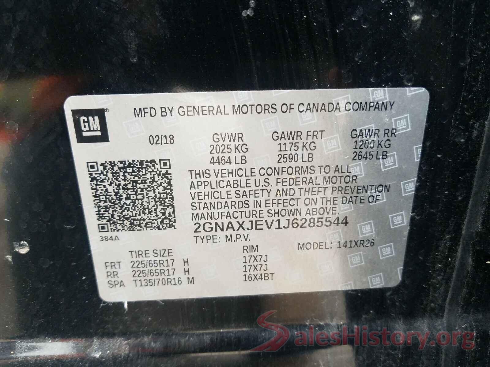 2GNAXJEV1J6285544 2018 CHEVROLET EQUINOX