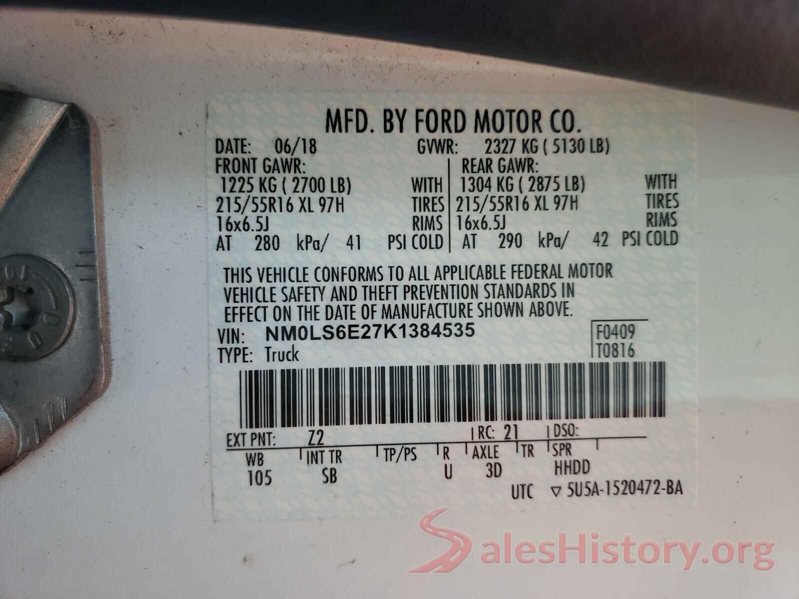 NM0LS6E27K1384535 2019 FORD TRANSIT CO