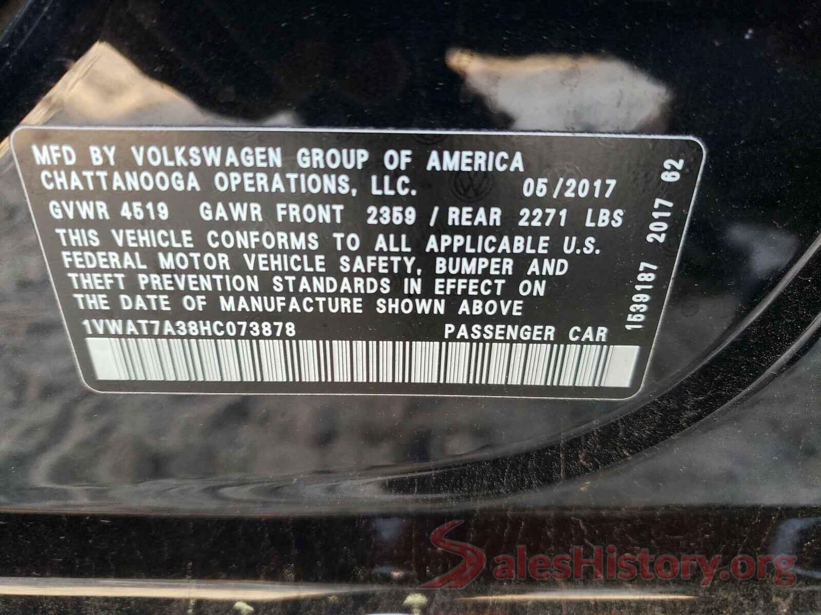 1VWAT7A38HC073878 2017 VOLKSWAGEN PASSAT