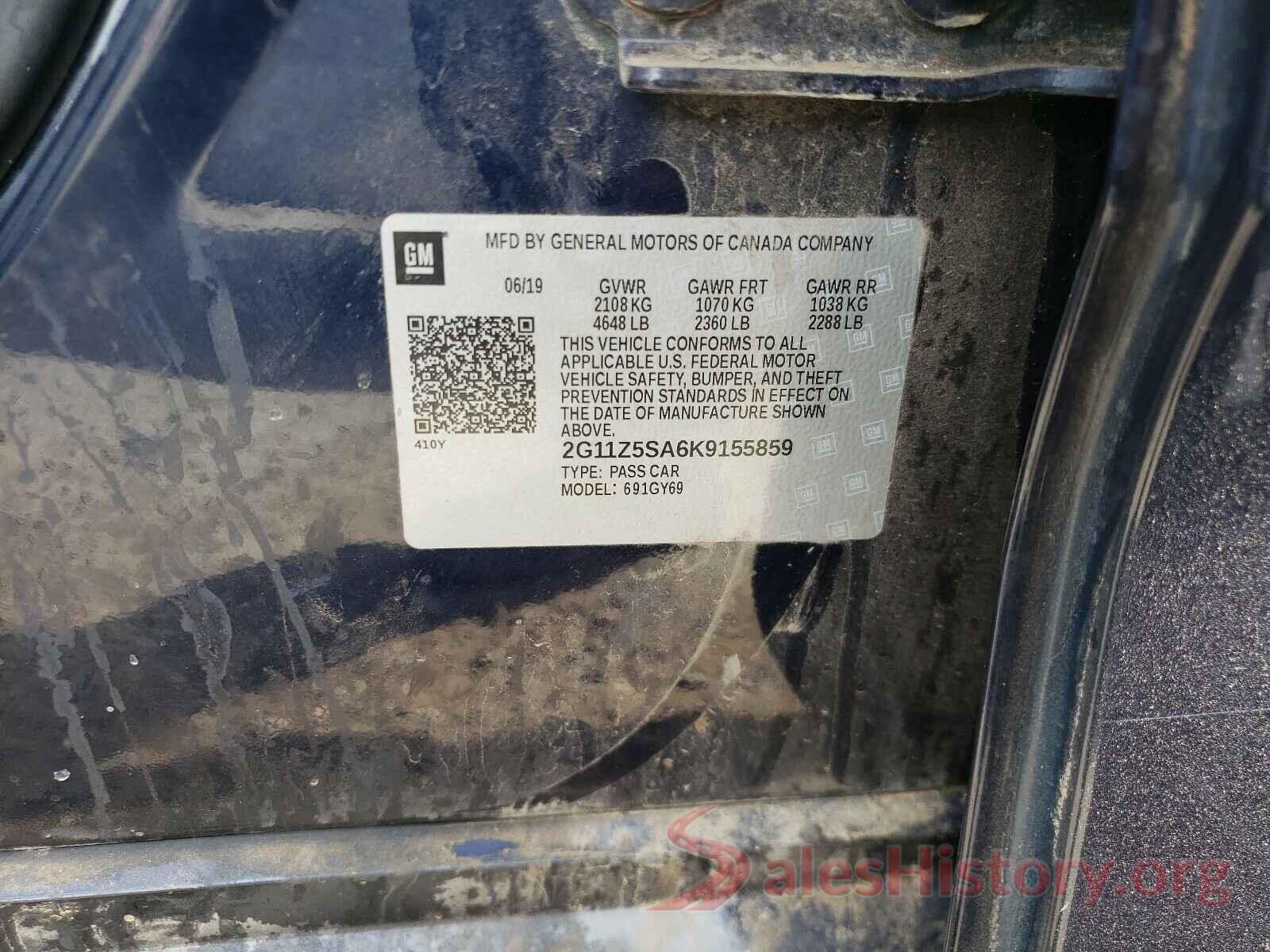 2G11Z5SA6K9155859 2019 CHEVROLET IMPALA