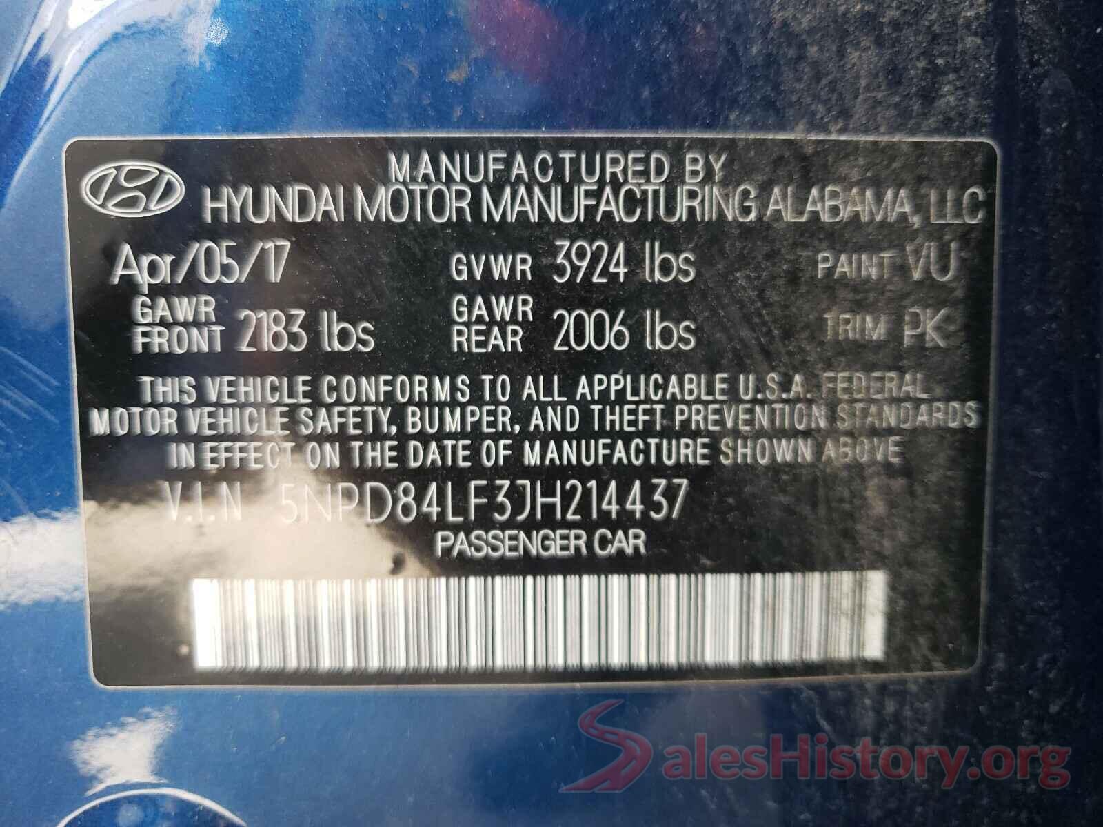 5NPD84LF3JH214437 2018 HYUNDAI ELANTRA