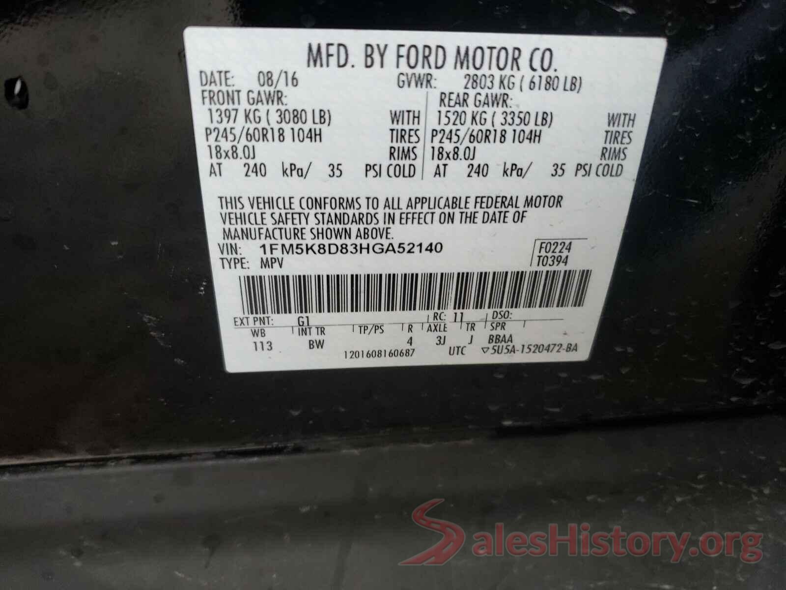 1FM5K8D83HGA52140 2017 FORD EXPLORER