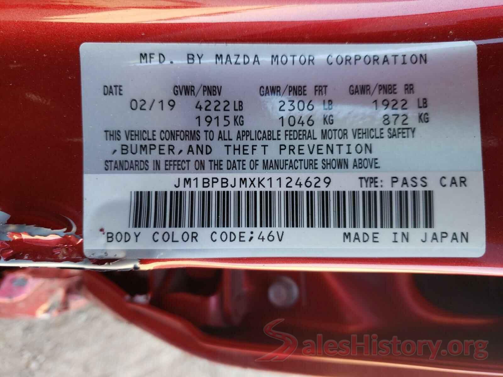 JM1BPBJMXK1124629 2019 MAZDA 3