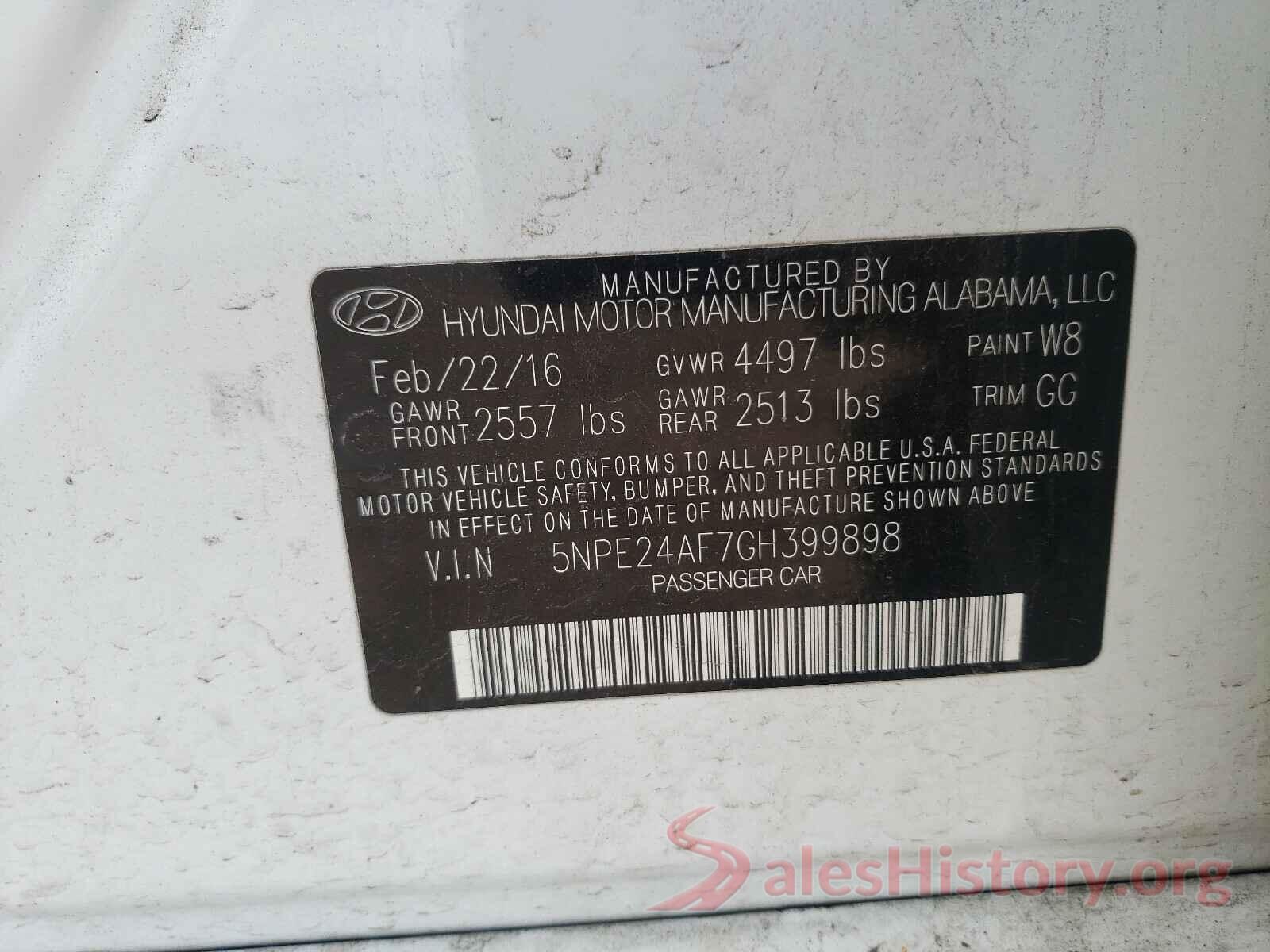 5NPE24AF7GH399898 2016 HYUNDAI SONATA