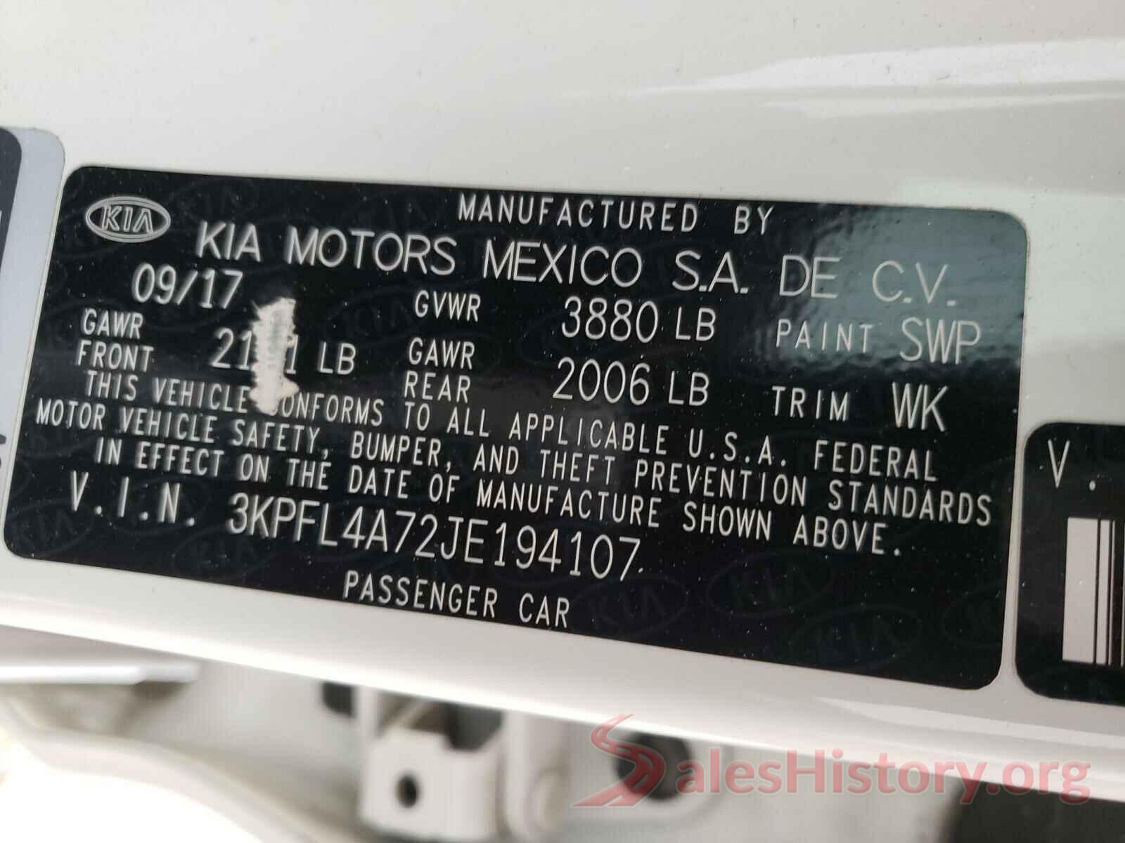 3KPFL4A72JE194107 2018 KIA FORTE