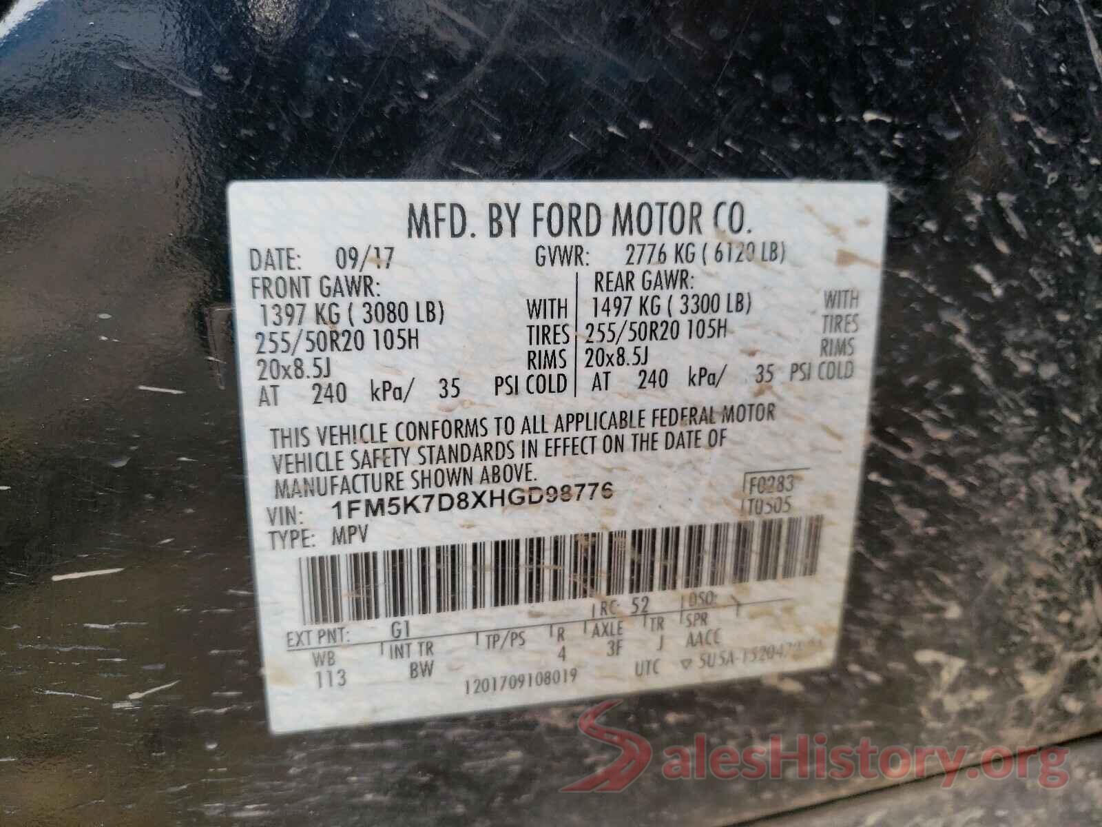 1FM5K7D8XHGD98776 2017 FORD EXPLORER