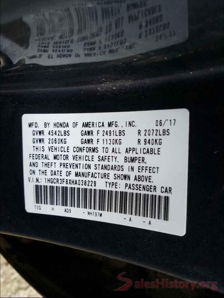 1HGCR3F8XHA038229 2017 HONDA ACCORD