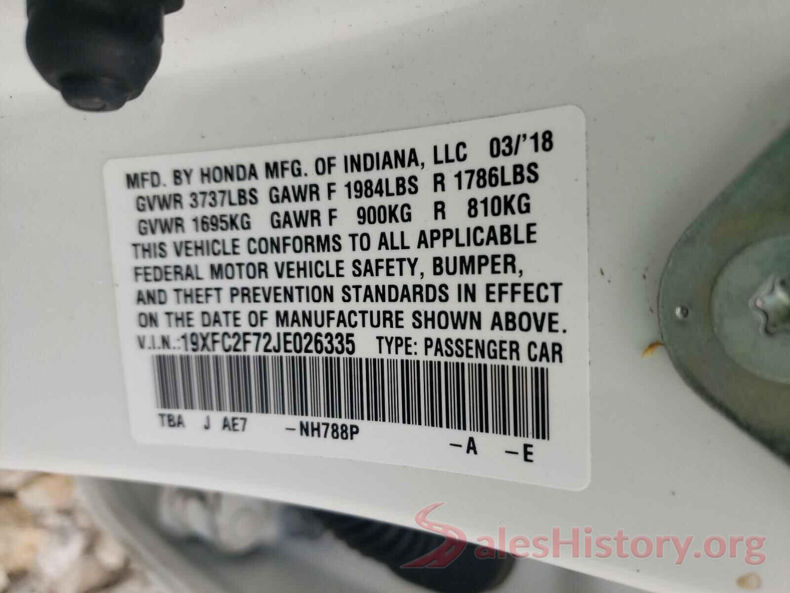 19XFC2F72JE026335 2018 HONDA CIVIC