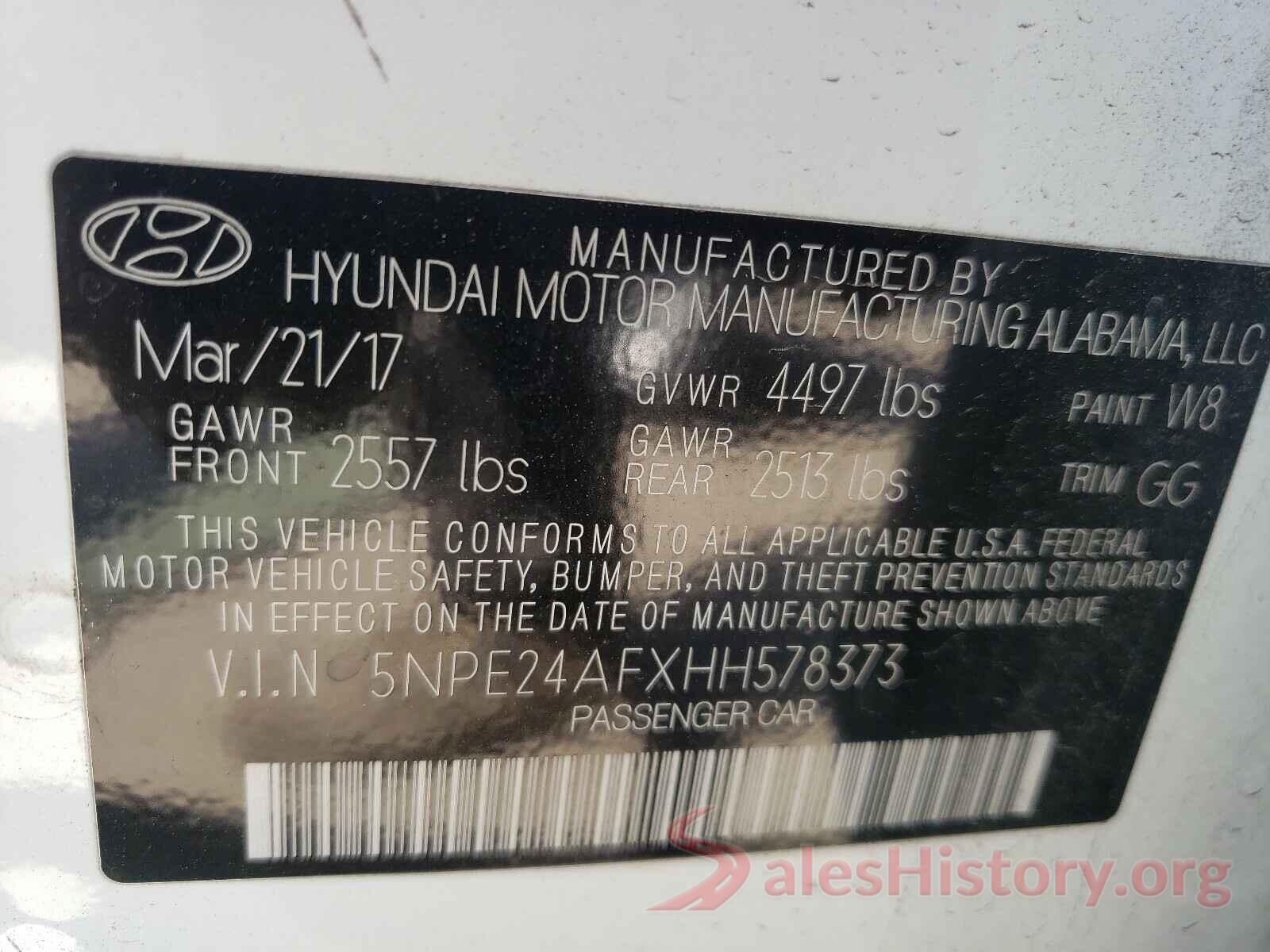 5NPE24AFXHH578373 2017 HYUNDAI SONATA