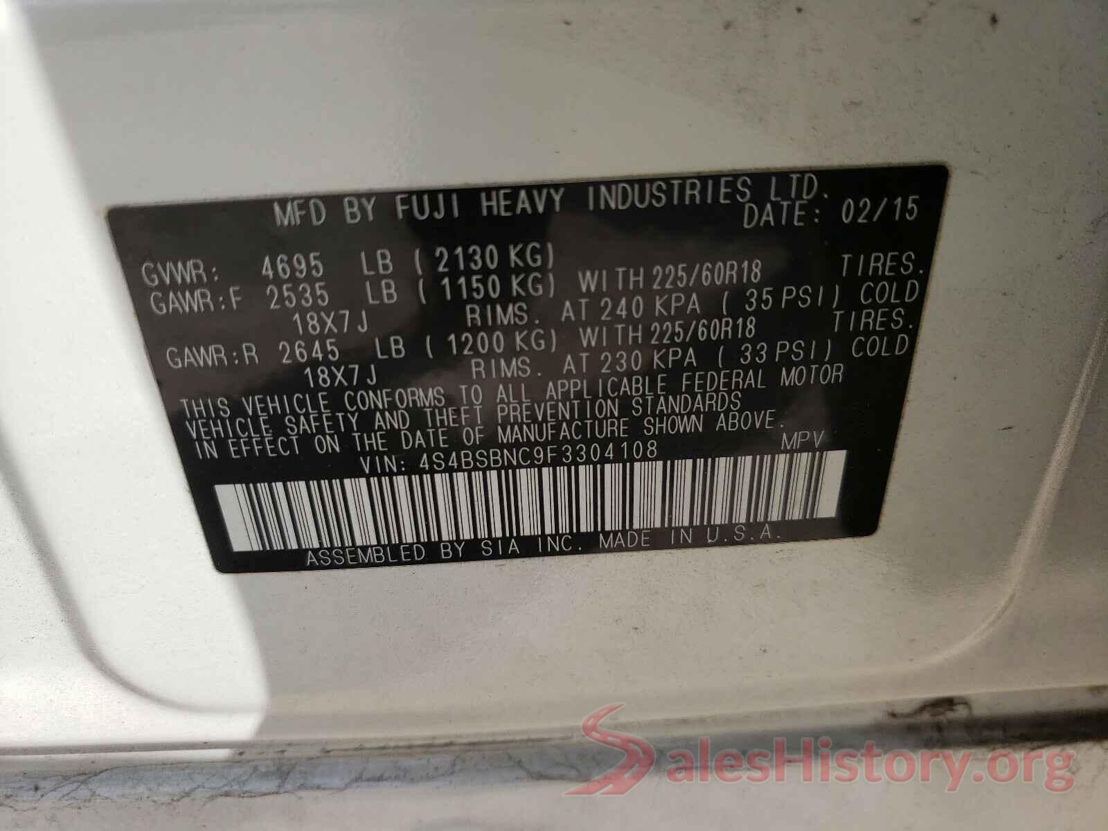 4S4BSBNC9F3304108 2015 SUBARU OUTBACK