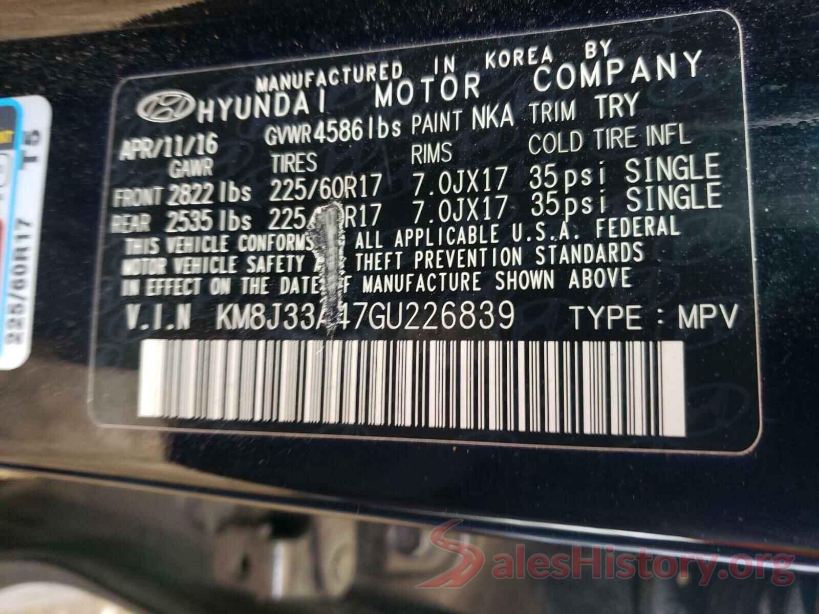 KM8J33A47GU226839 2016 HYUNDAI TUCSON