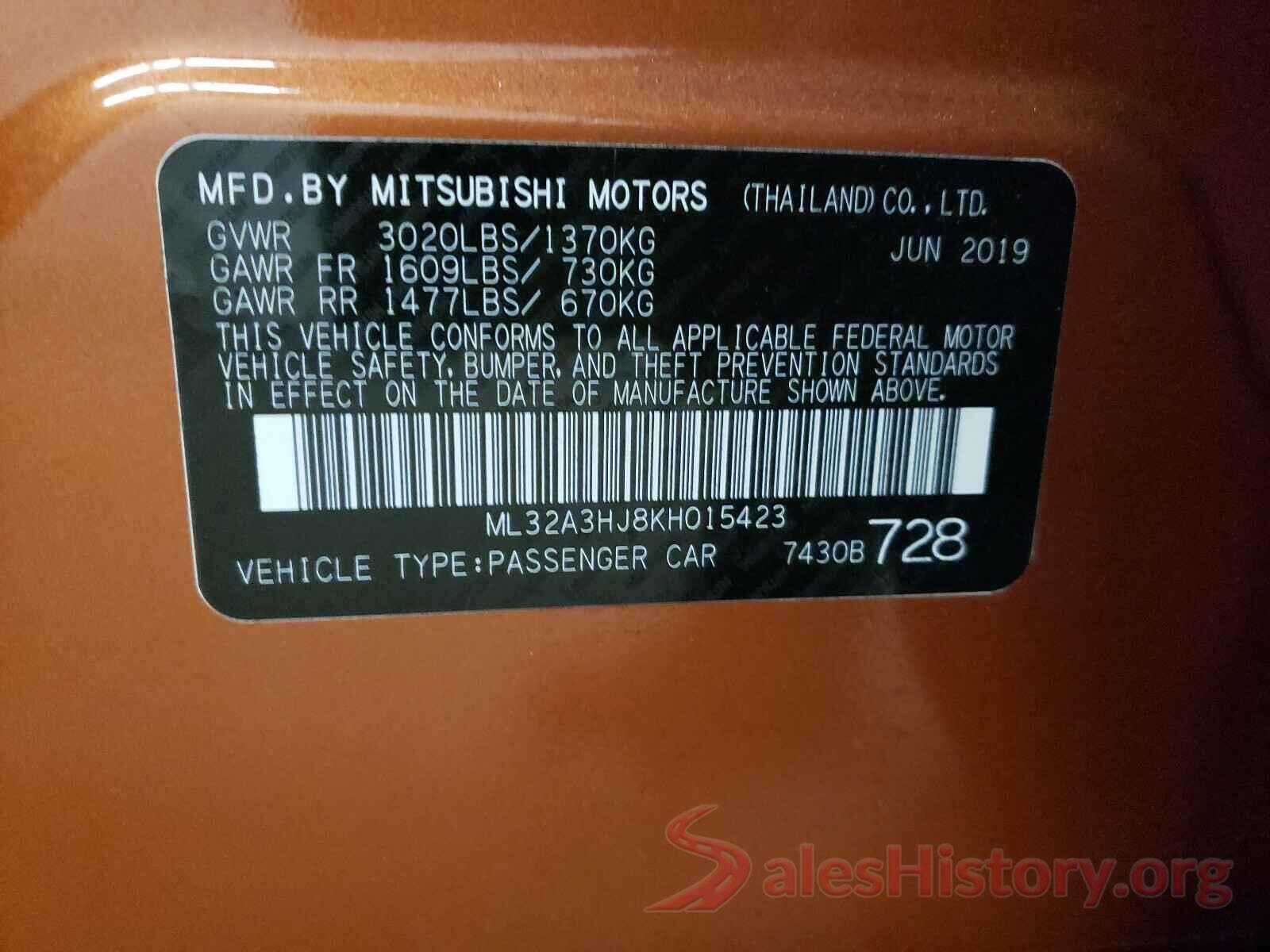 ML32A3HJ8KH015423 2019 MITSUBISHI MIRAGE