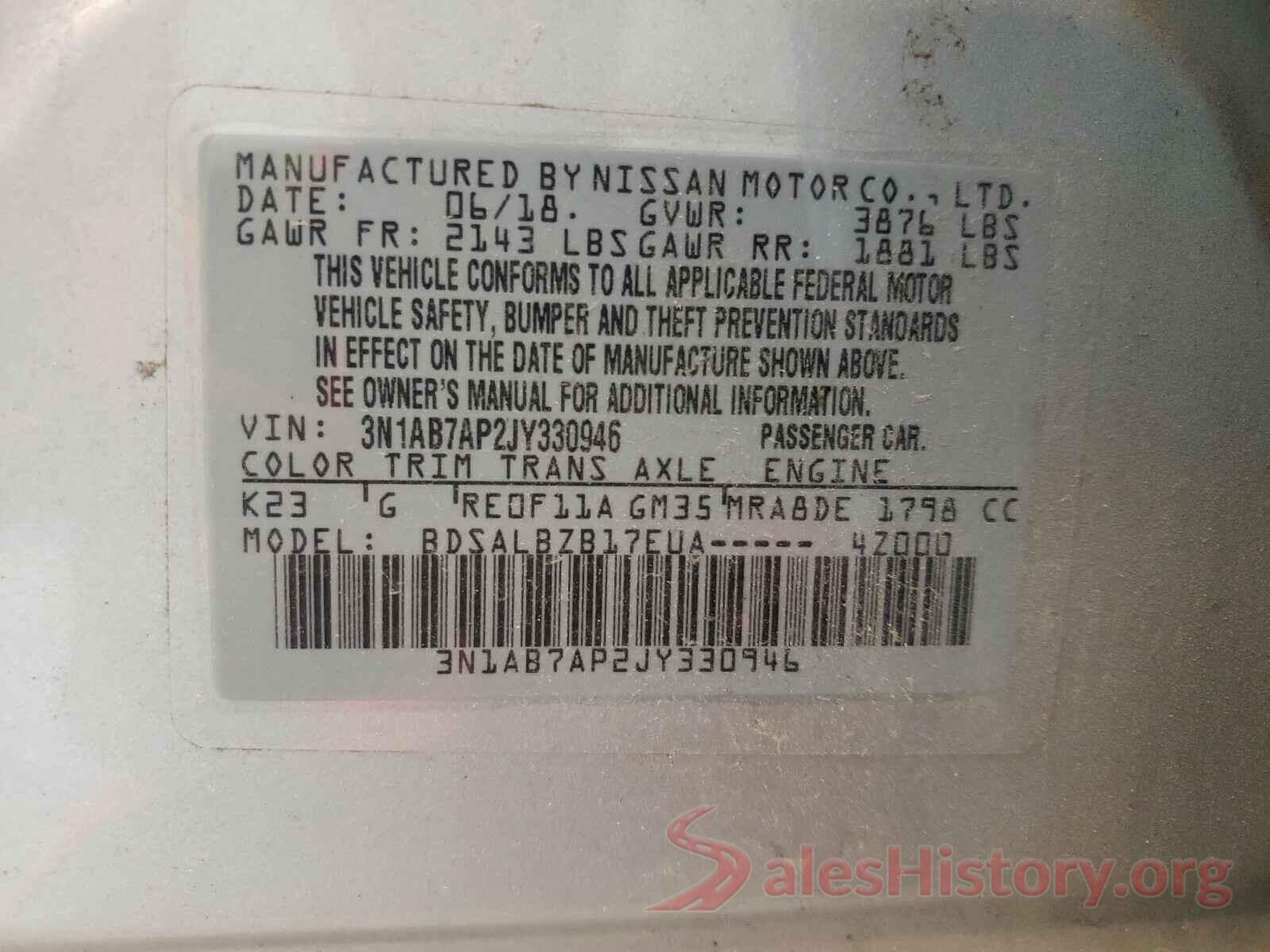 3N1AB7AP2JY330946 2018 NISSAN SENTRA