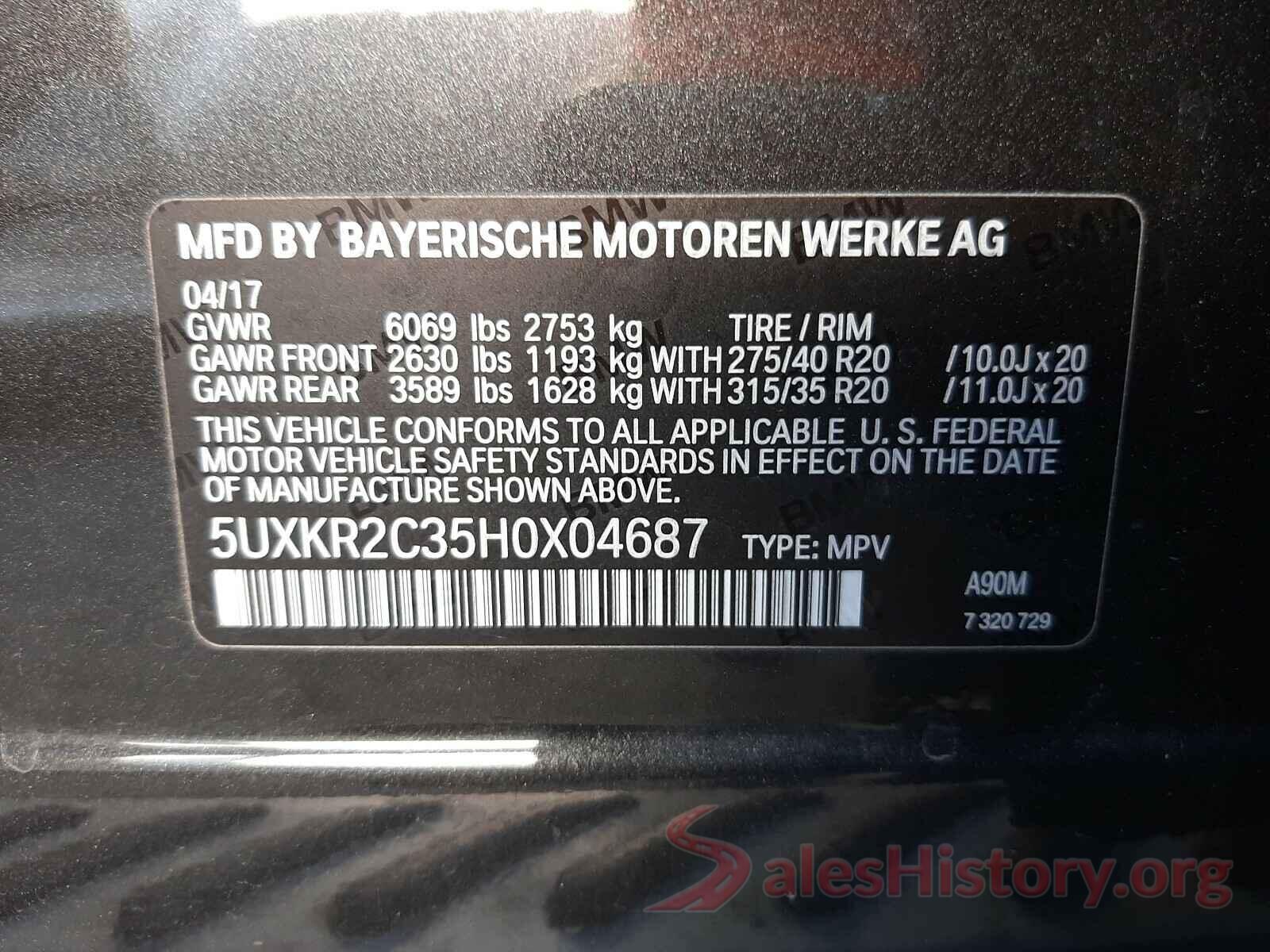 5UXKR2C35H0X04687 2017 BMW X5