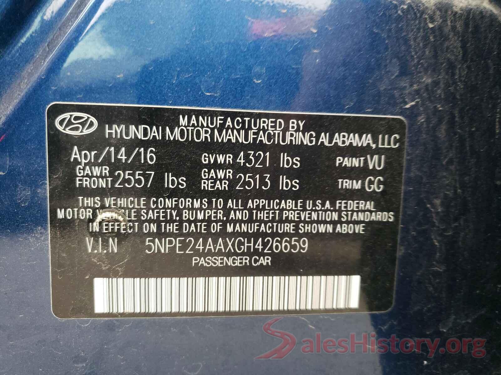 5NPE24AAXGH426659 2016 HYUNDAI SONATA