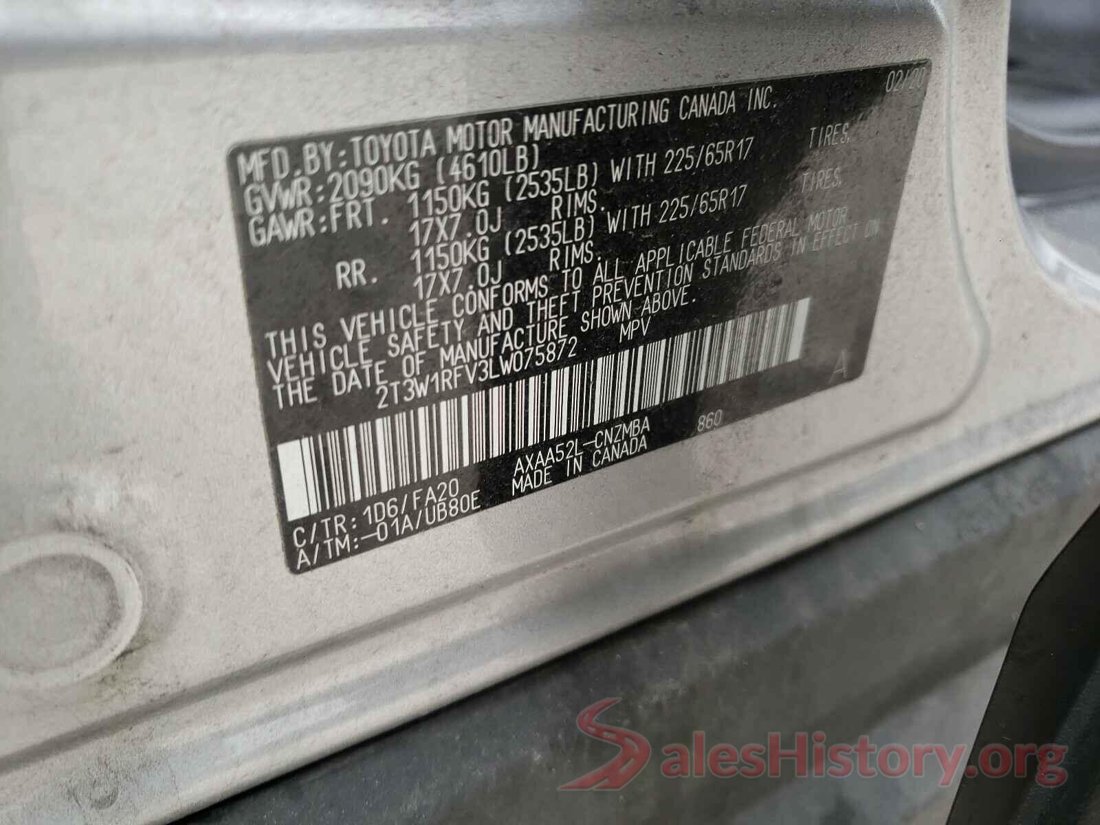 2T3W1RFV3LW075872 2020 TOYOTA RAV4