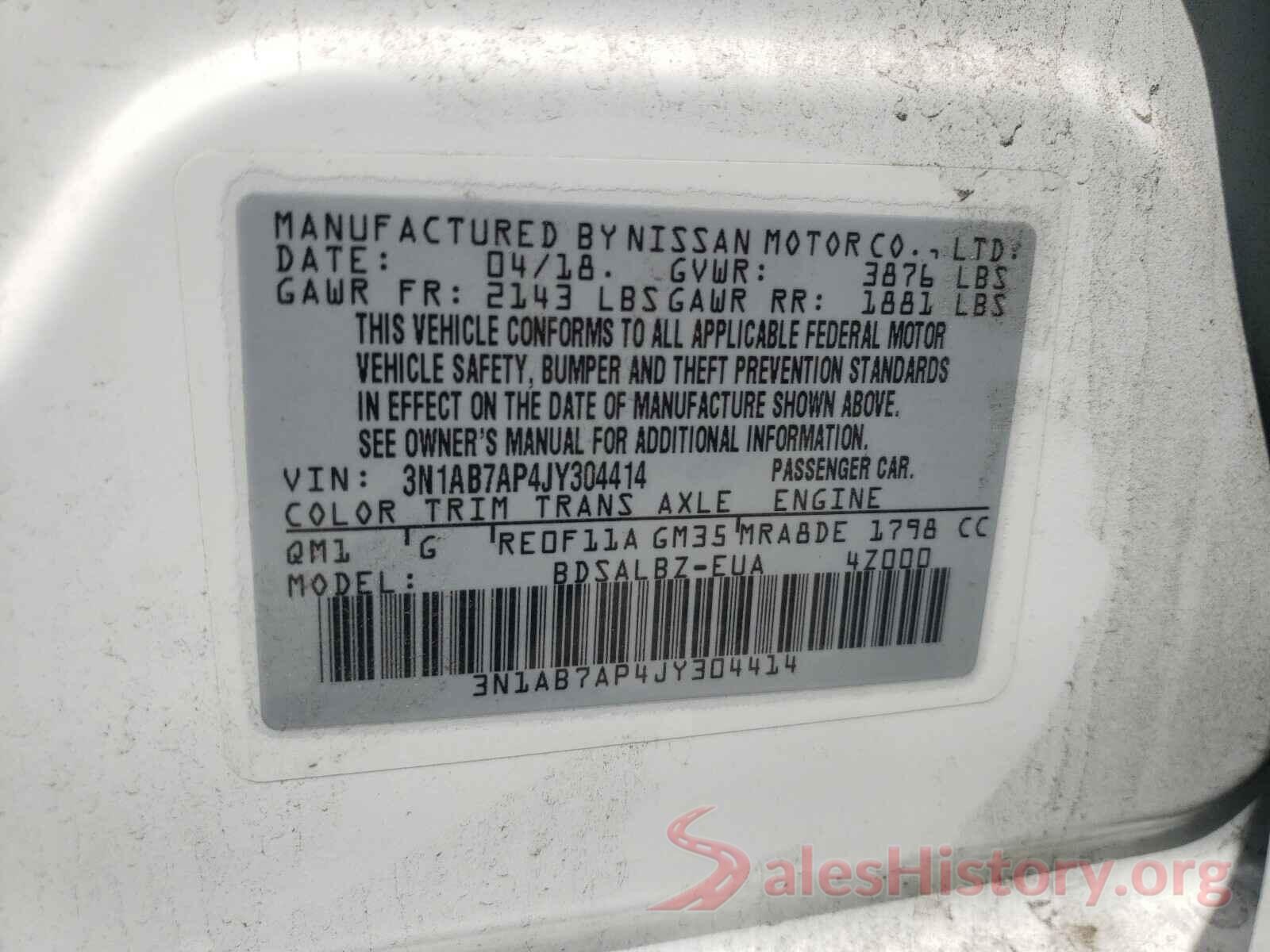 3N1AB7AP4JY304414 2018 NISSAN SENTRA