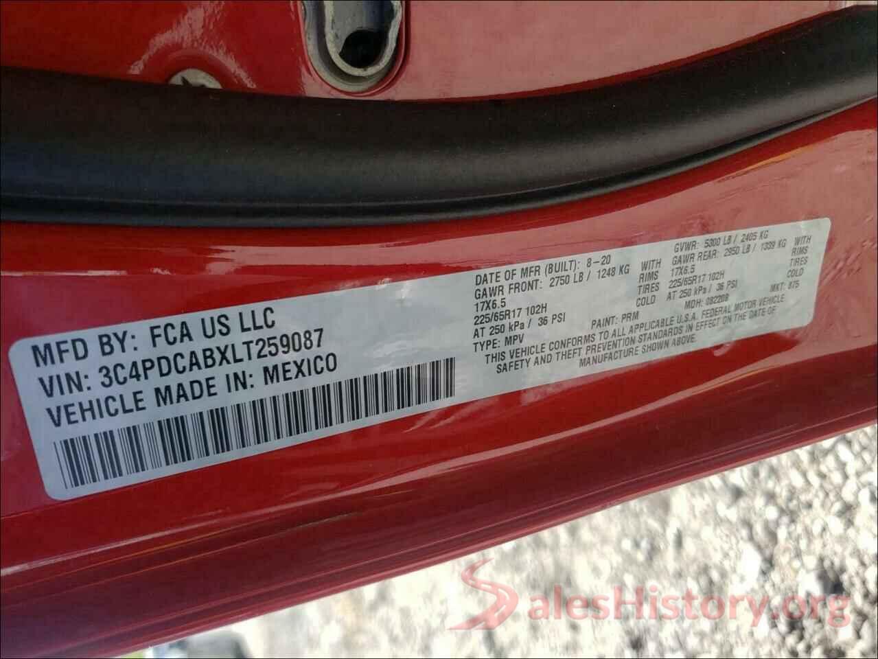 3C4PDCABXLT259087 2020 DODGE JOURNEY