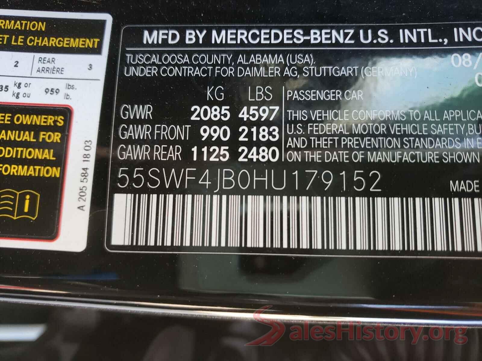 55SWF4JB0HU179152 2017 MERCEDES-BENZ C CLASS