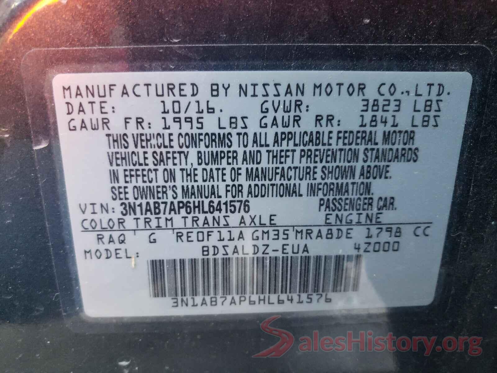 3N1AB7AP6HL641576 2017 NISSAN SENTRA