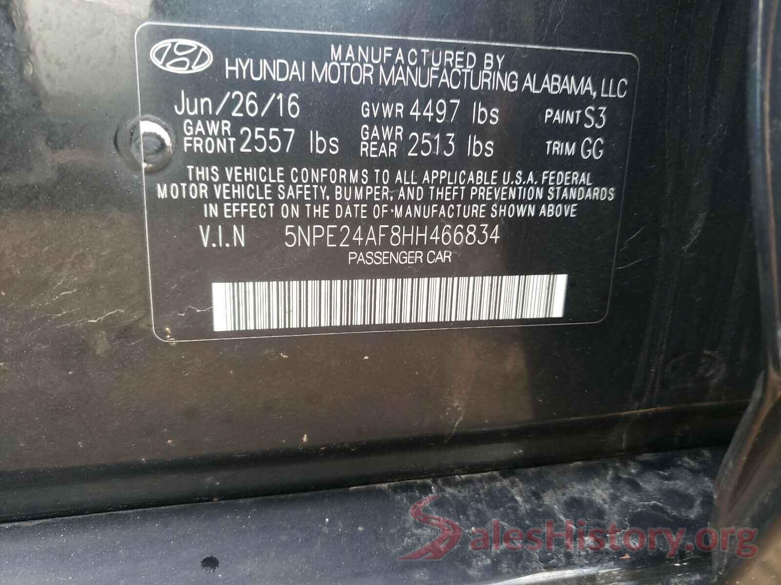 5NPE24AF8HH466834 2017 HYUNDAI SONATA