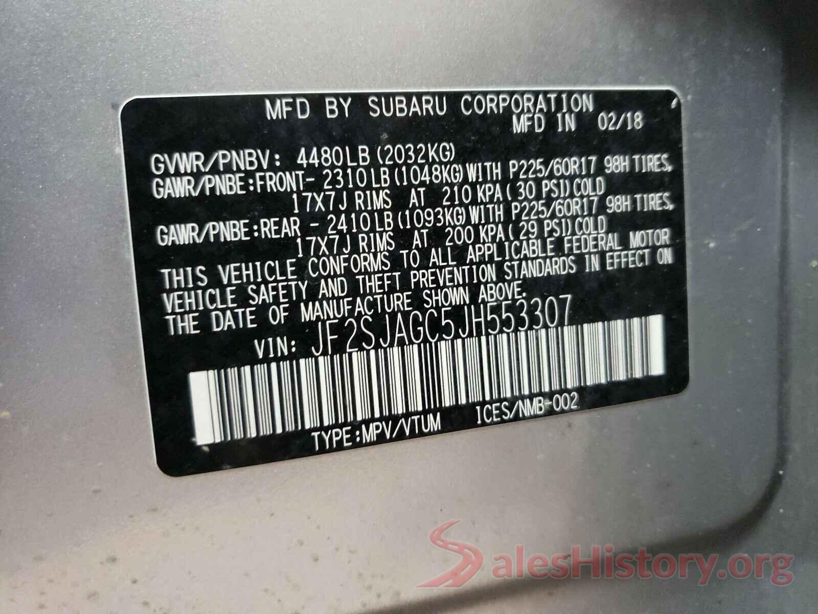 JF2SJAGC5JH553307 2018 SUBARU FORESTER