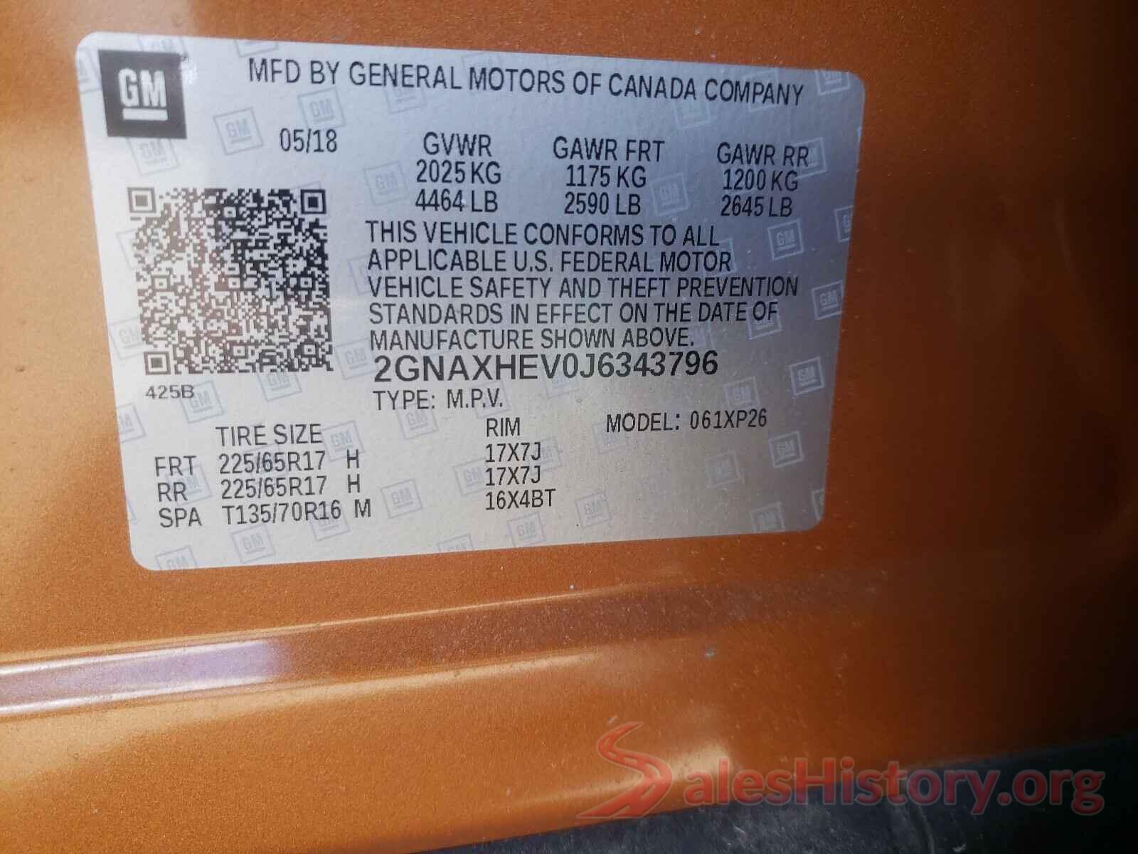 2GNAXHEV0J6343796 2018 CHEVROLET EQUINOX