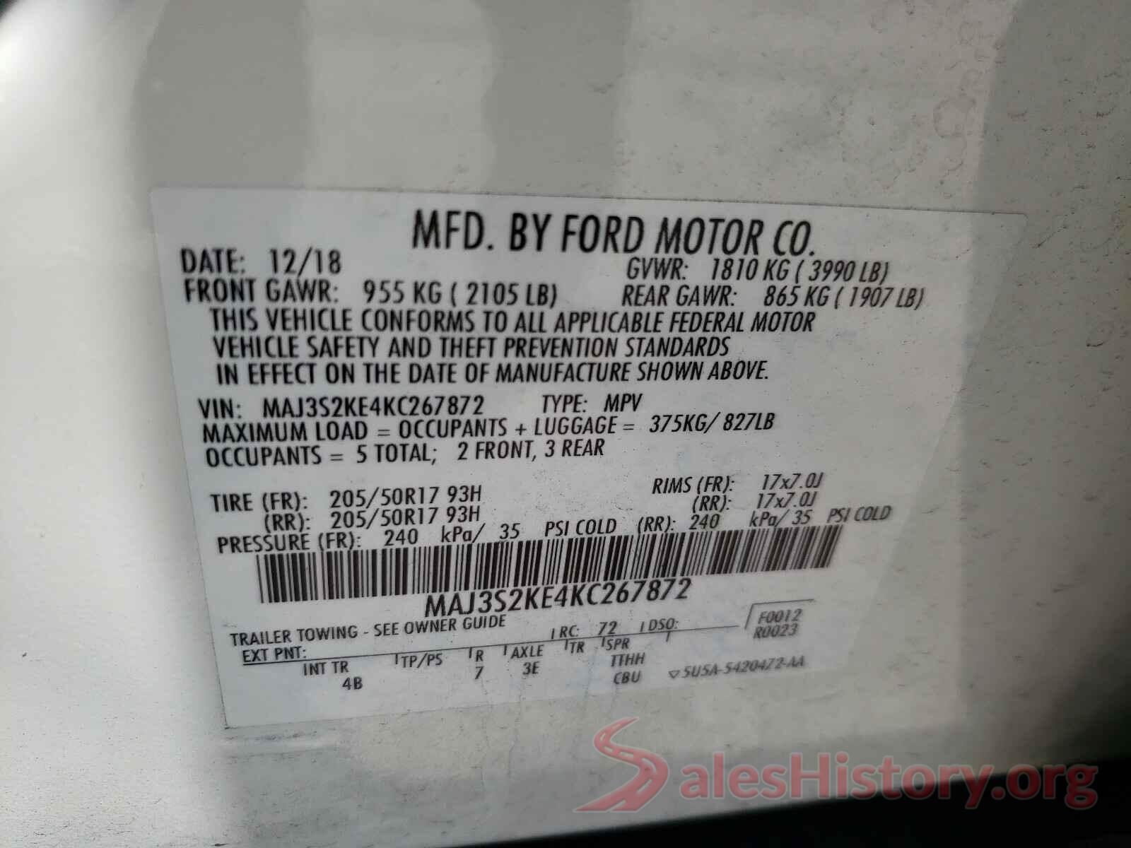 MAJ3S2KE4KC267872 2019 FORD ALL OTHER