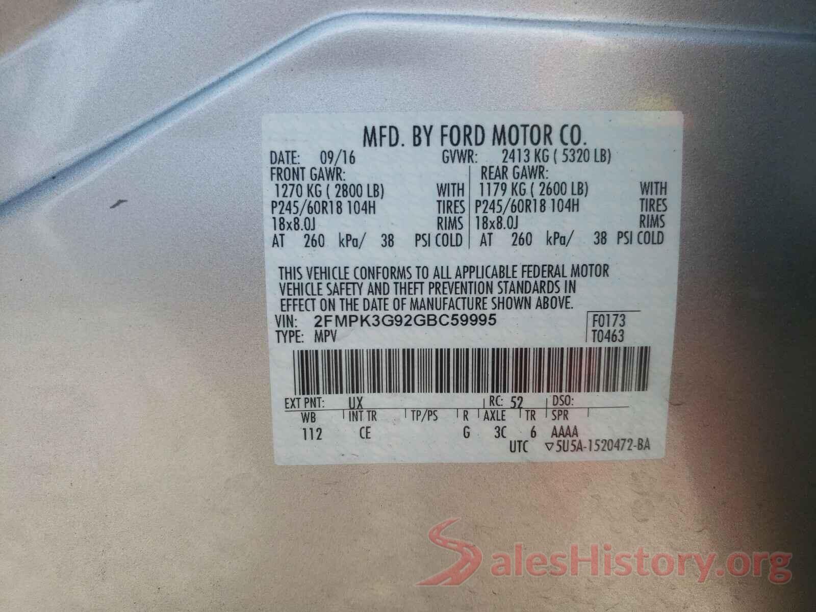 2FMPK3G92GBC59995 2016 FORD EDGE