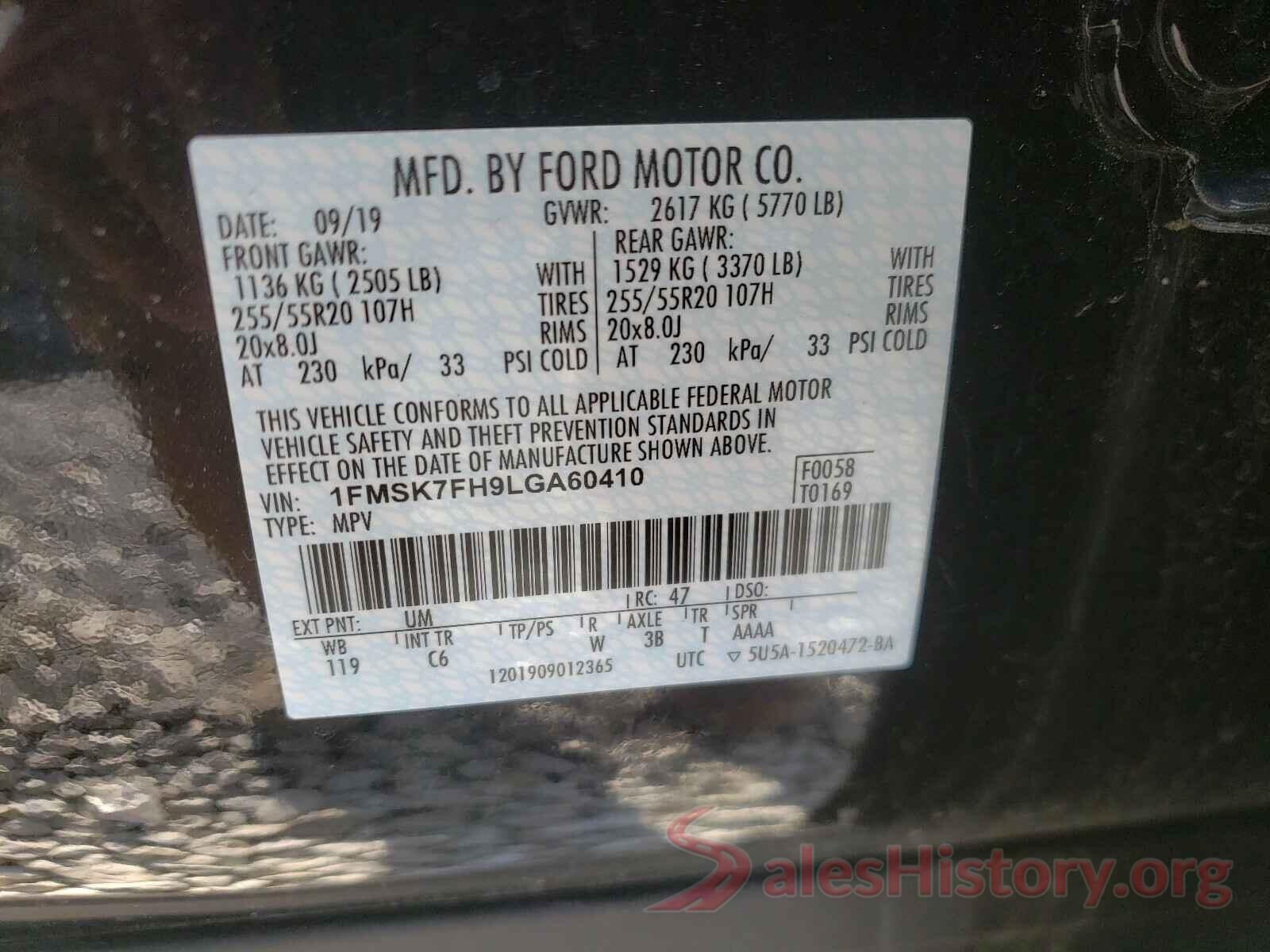 1FMSK7FH9LGA60410 2020 FORD EXPLORER