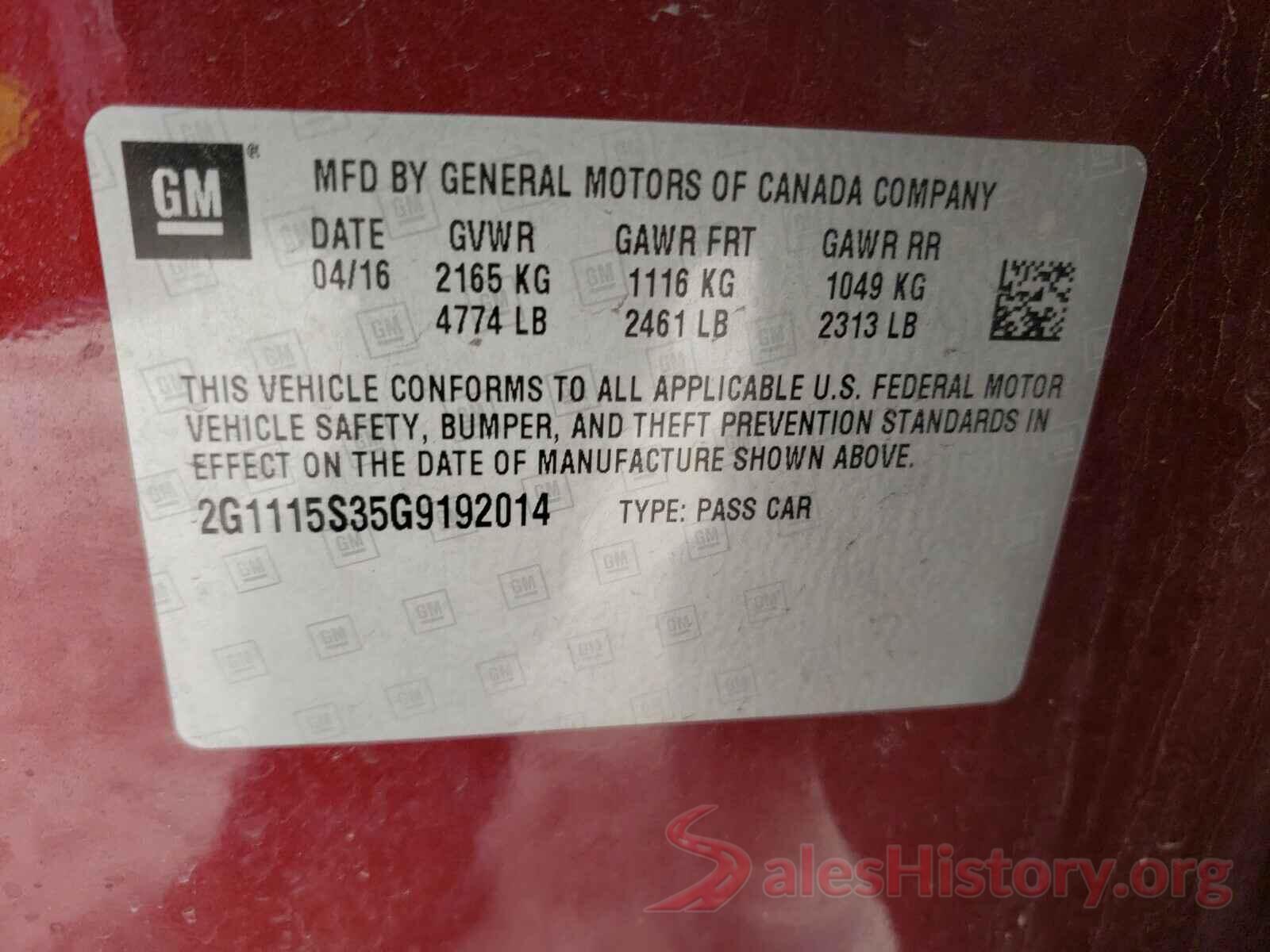 2G1115S35G9192014 2016 CHEVROLET IMPALA