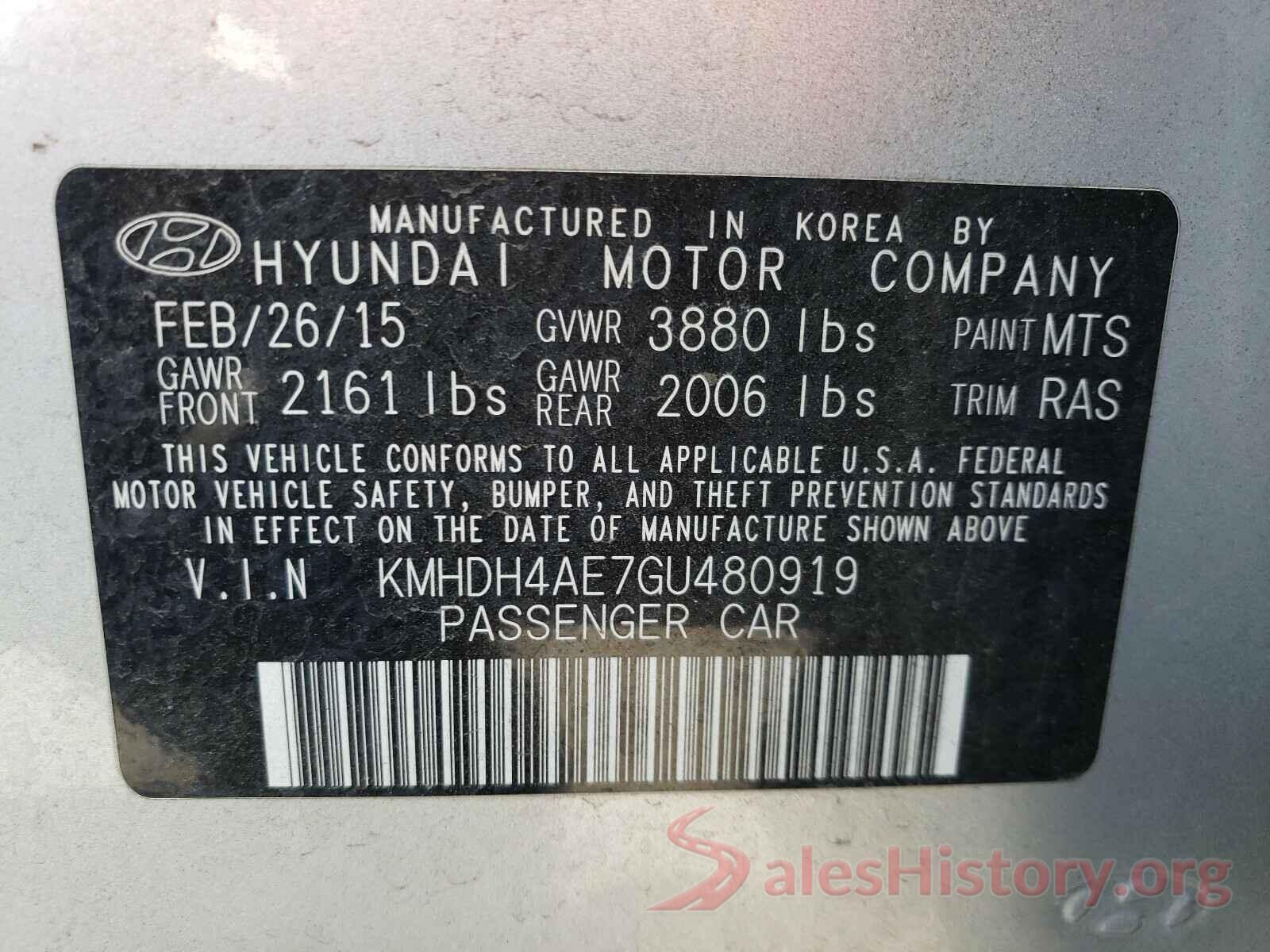 KMHDH4AE7GU480919 2016 HYUNDAI ELANTRA